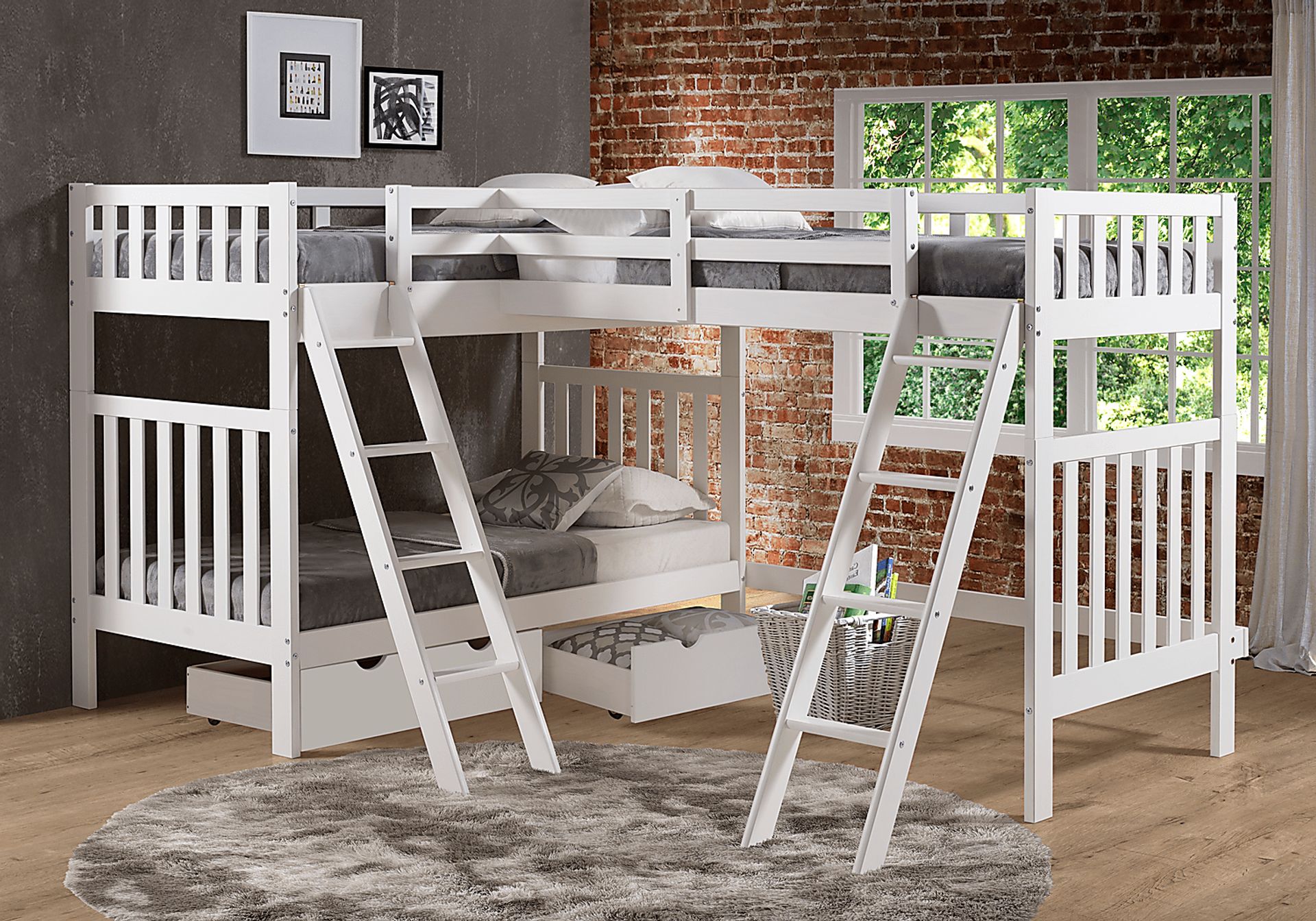 Kids Berelet White Twin/Twin/Twin Bunk Bed with Storage - Image 2
