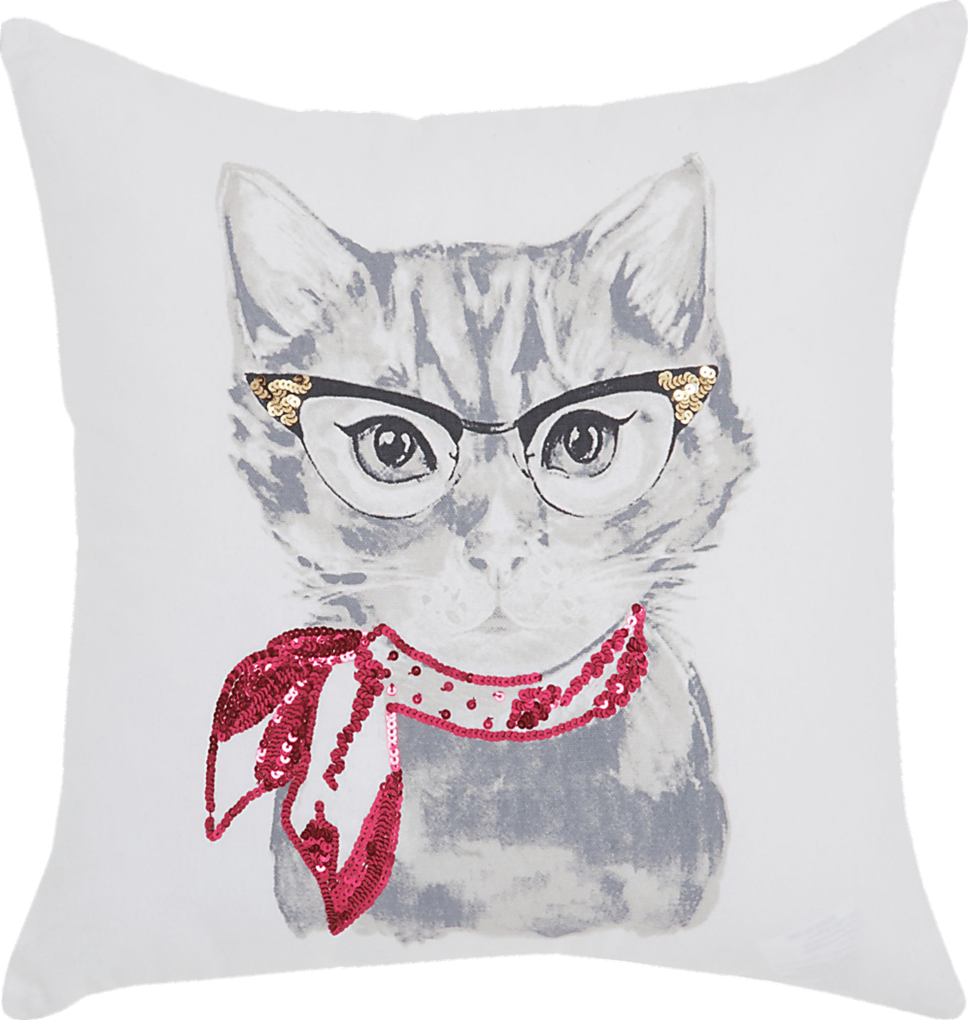 Kids Bespectacled Cat White Accent Pillow - Image 1