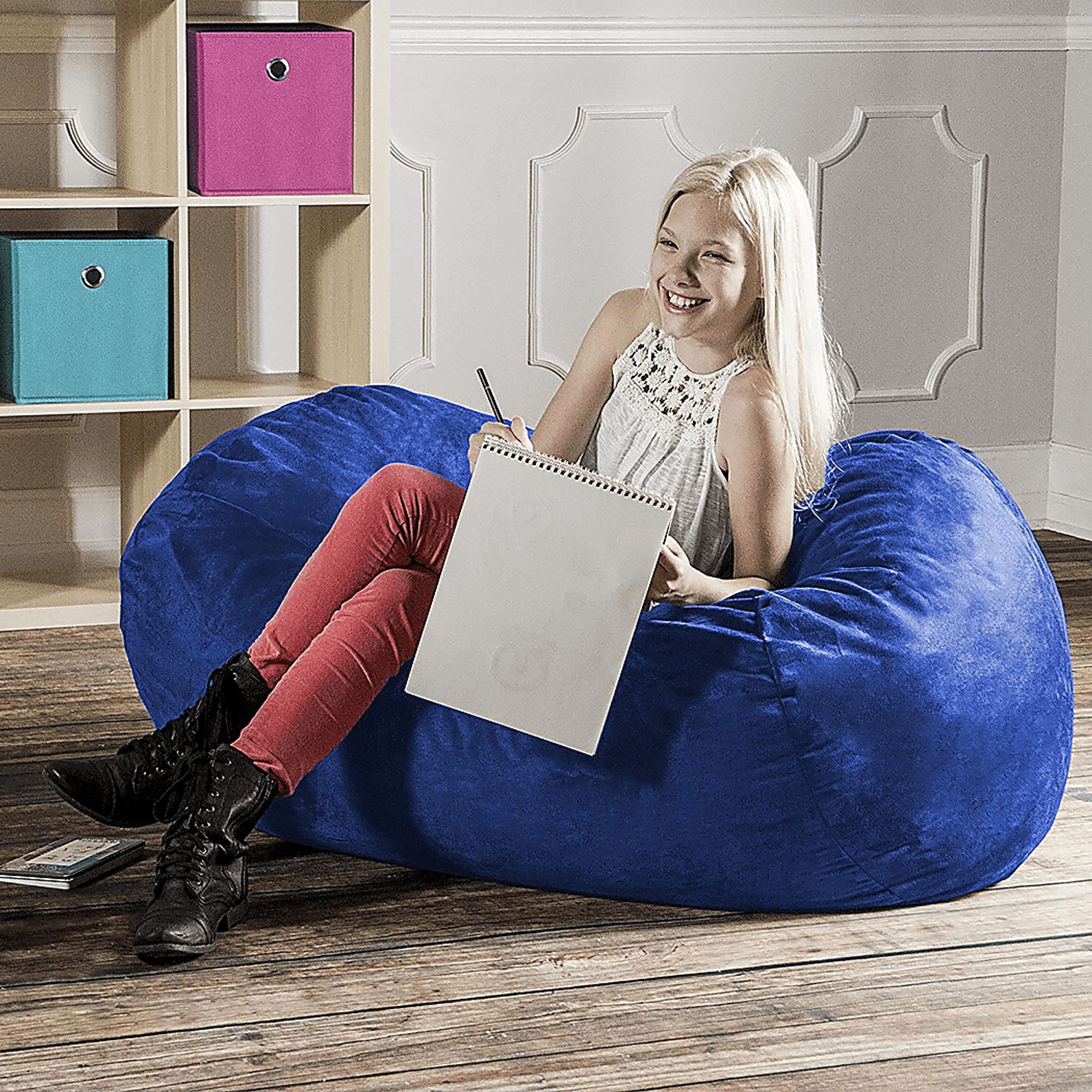 Kids Bexley Blue Bean Bag Chair - Image 5