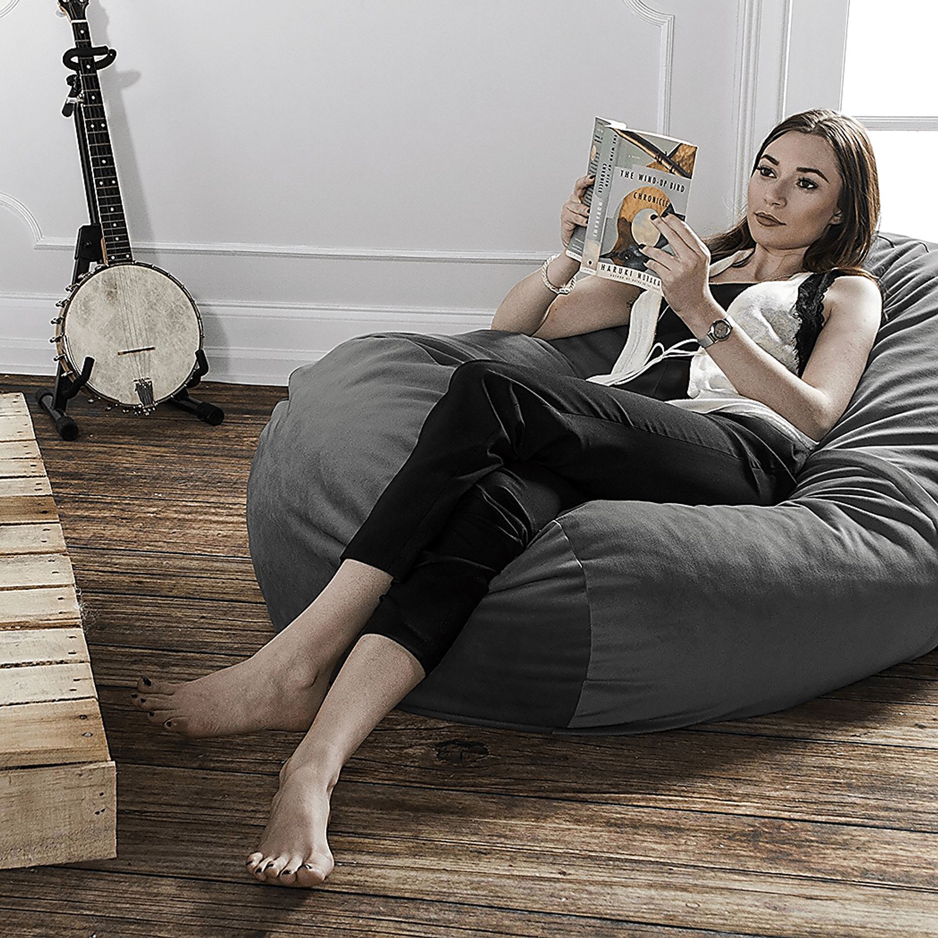 Kids Bexley Charcoal Bean Bag Chair - Image 2