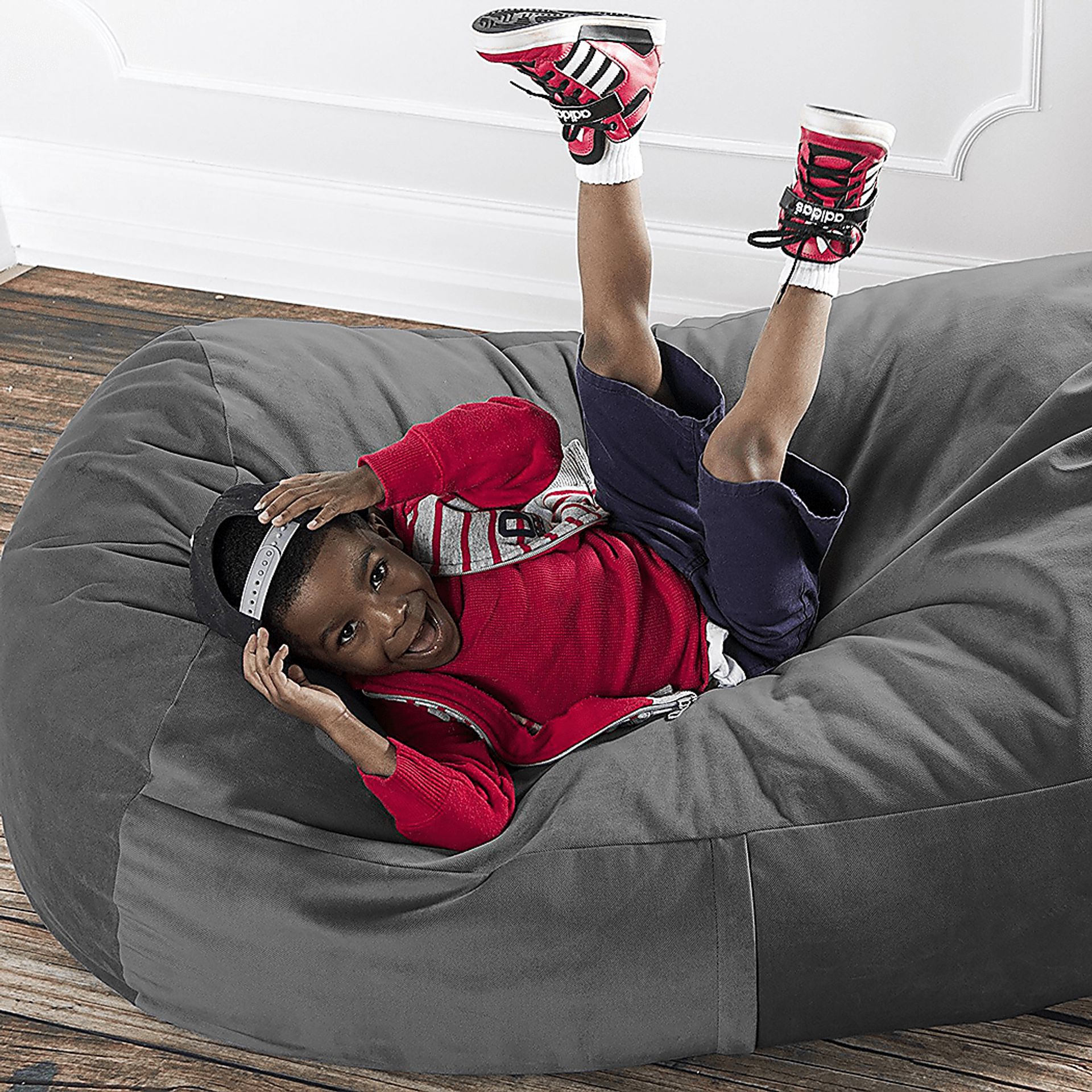 Kids Bexley Charcoal Bean Bag Chair - Image 3