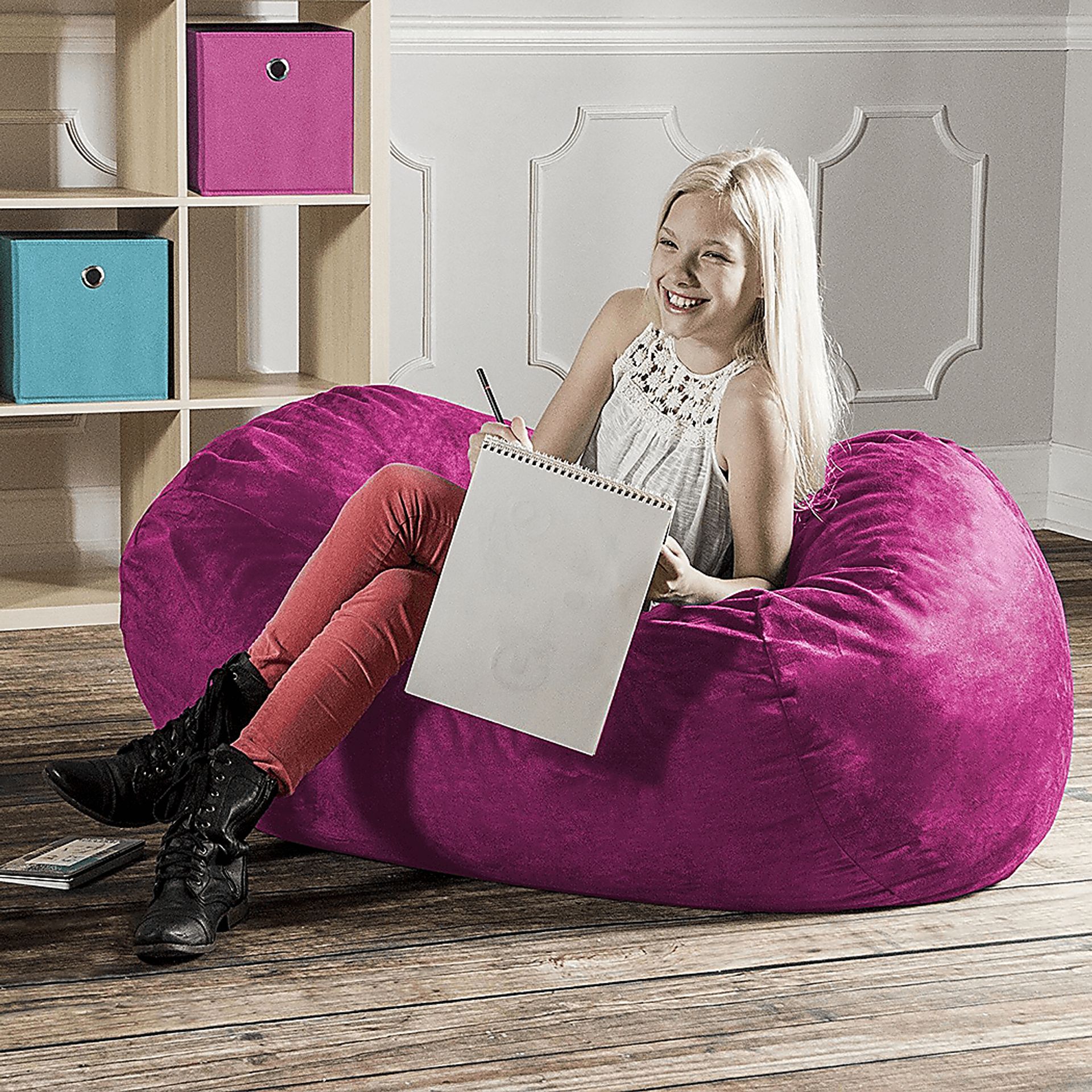 Kids Bexley Fuchsia Bean Bag Chair - Image 5