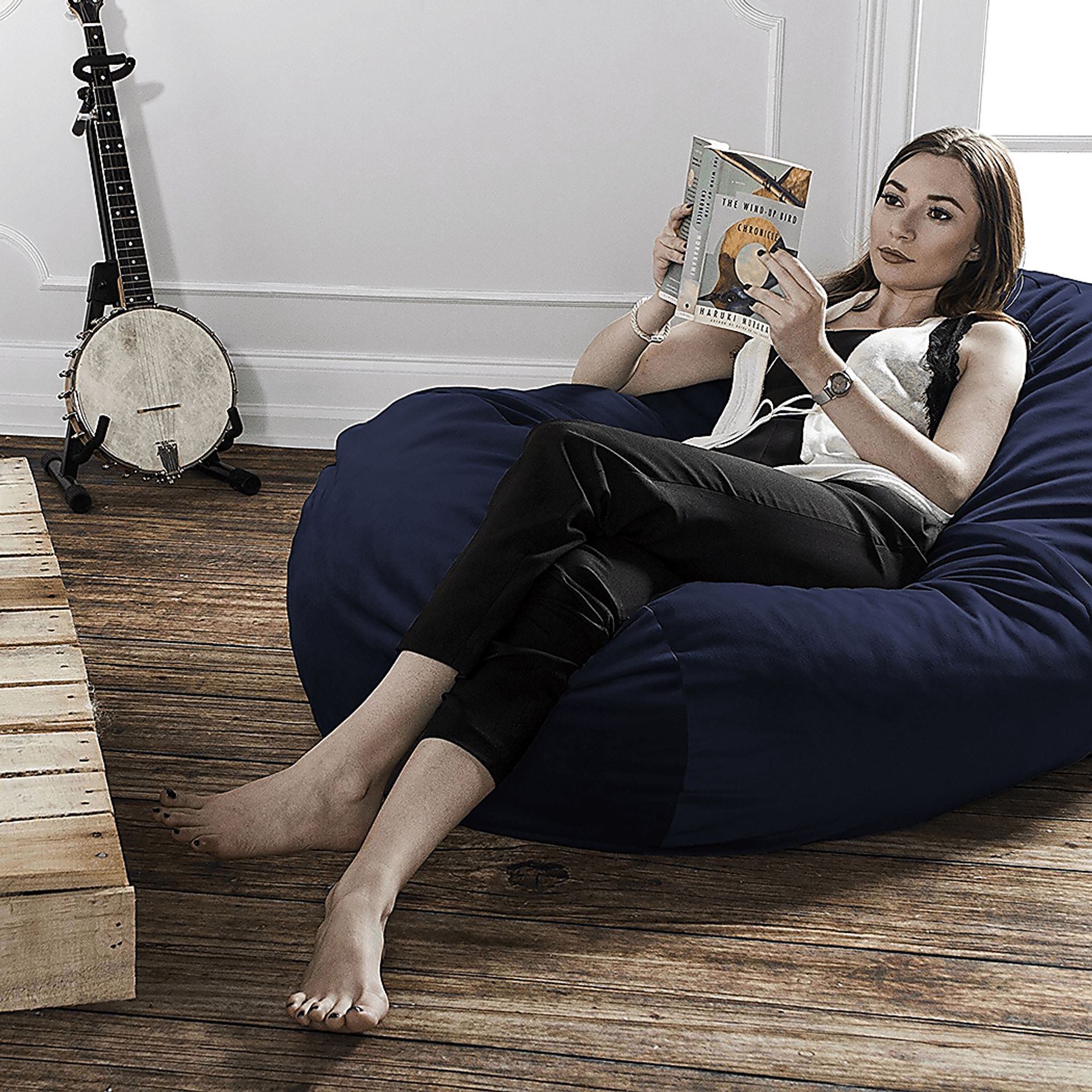 Kids Bexley Navy Bean Bag Chair - Image 2