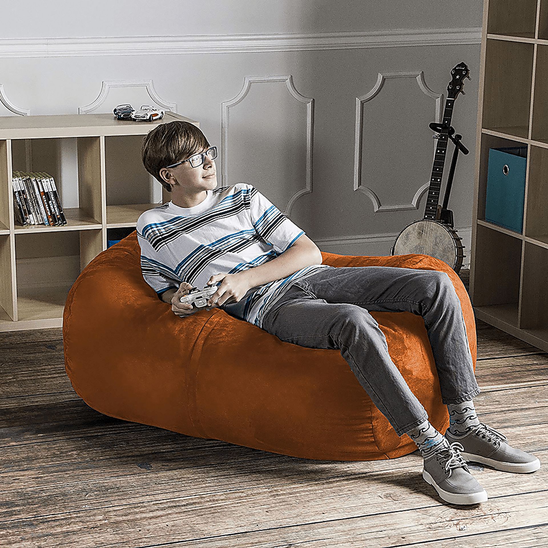 Kids Bexley Orange Bean Bag Chair - Image 3