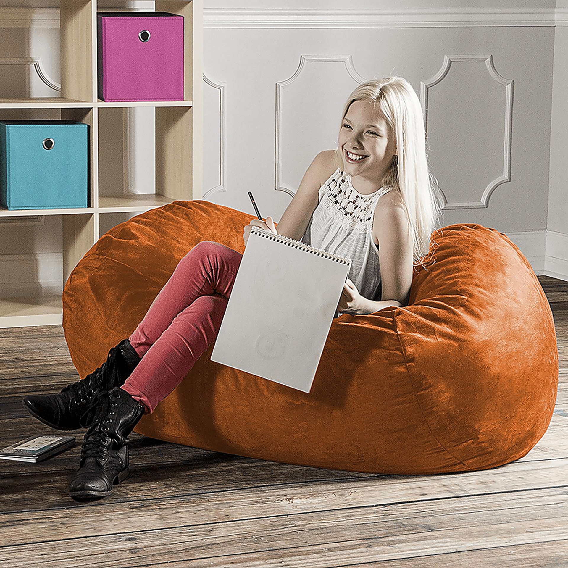 Kids Bexley Orange Bean Bag Chair - Image 5