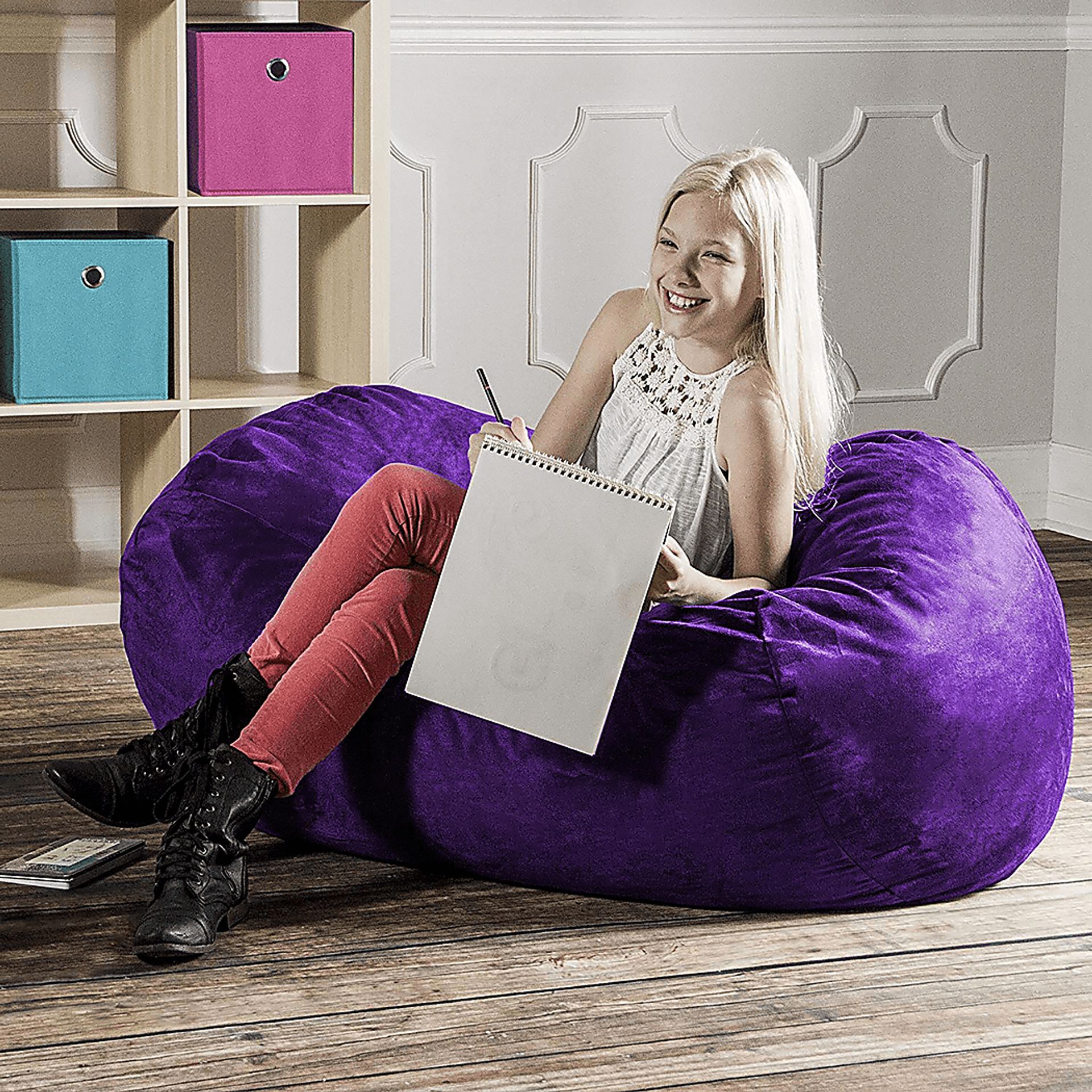 Kids Bexley Purple Bean Bag Chair - Image 5