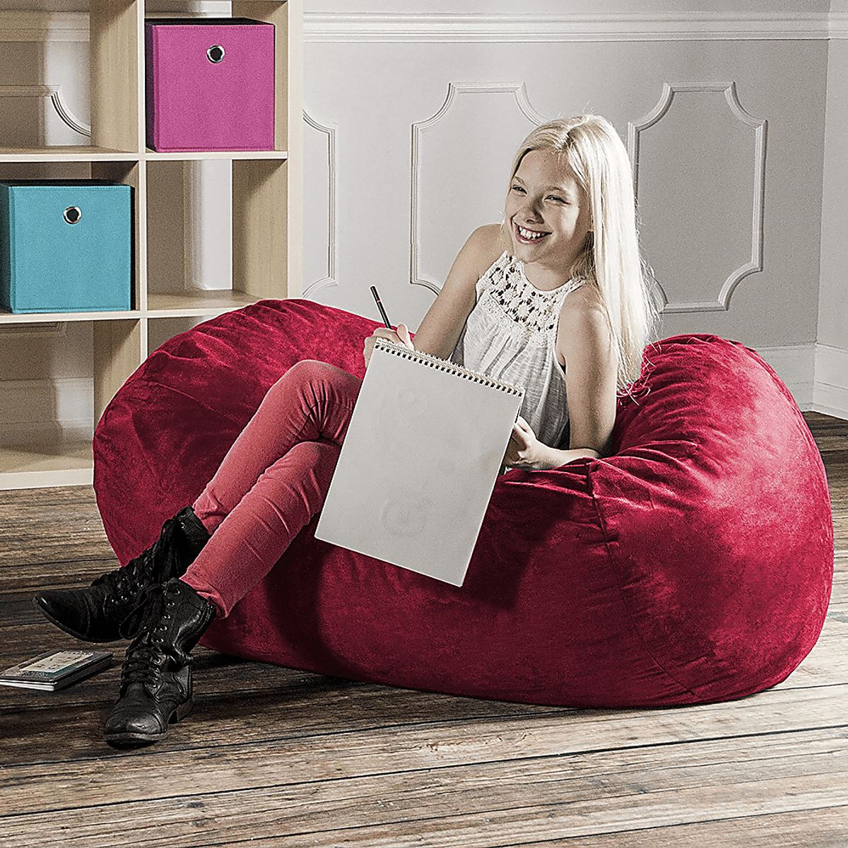 Bexley Red Polyester Fabric Bean Bag Chair | Rooms to Go