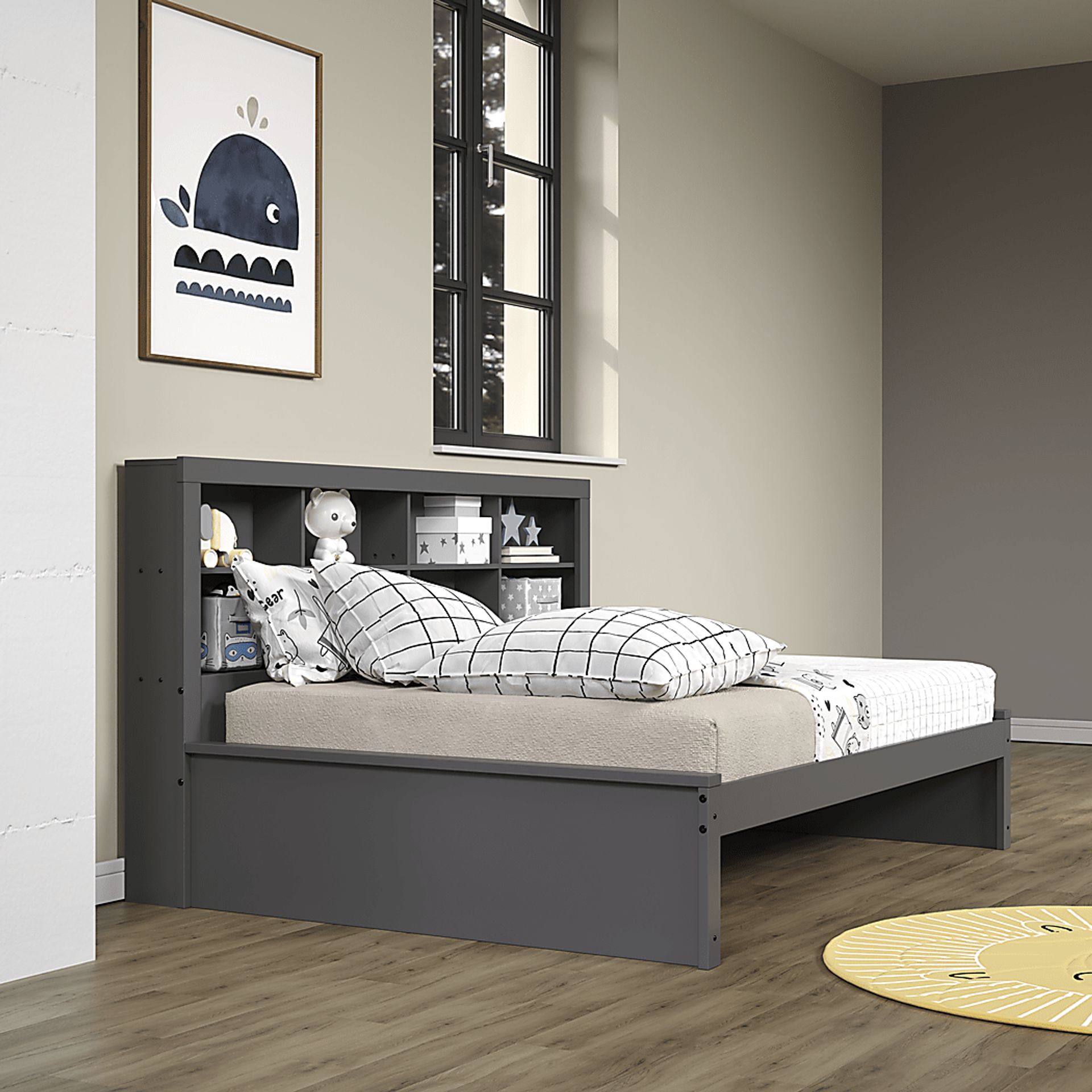 Kids Biserka I Dark Gray Full Day Bed with Bookcase - Image 2