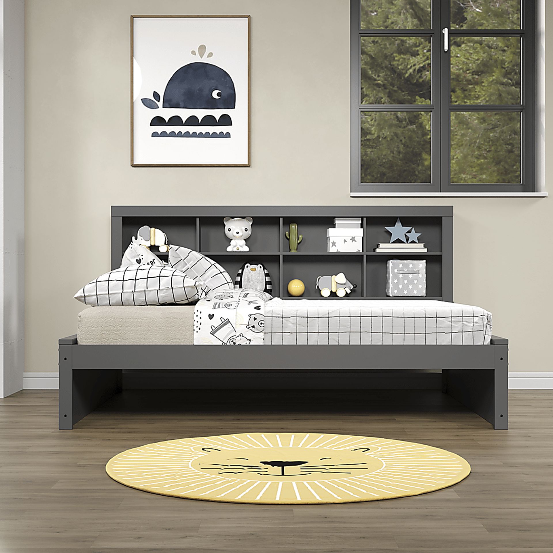 Kids Biserka I Dark Gray Full Day Bed with Bookcase - Image 3