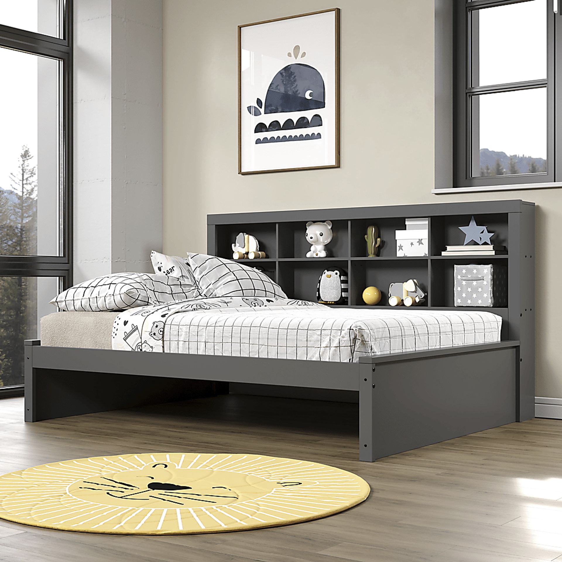 Kids Biserka I Dark Gray Full Day Bed with Bookcase - Image 4