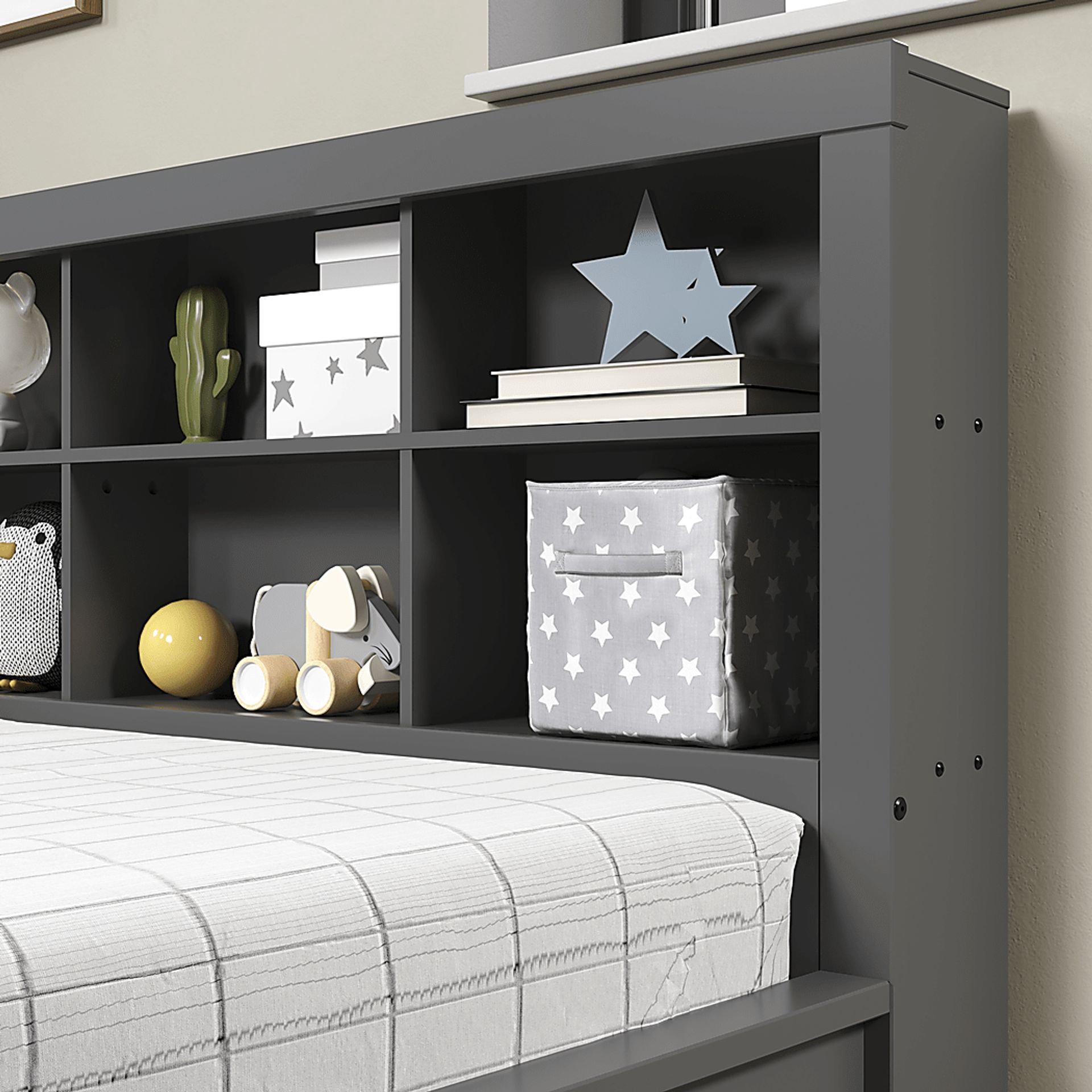 Kids Biserka I Dark Gray Full Day Bed with Bookcase - Image 5