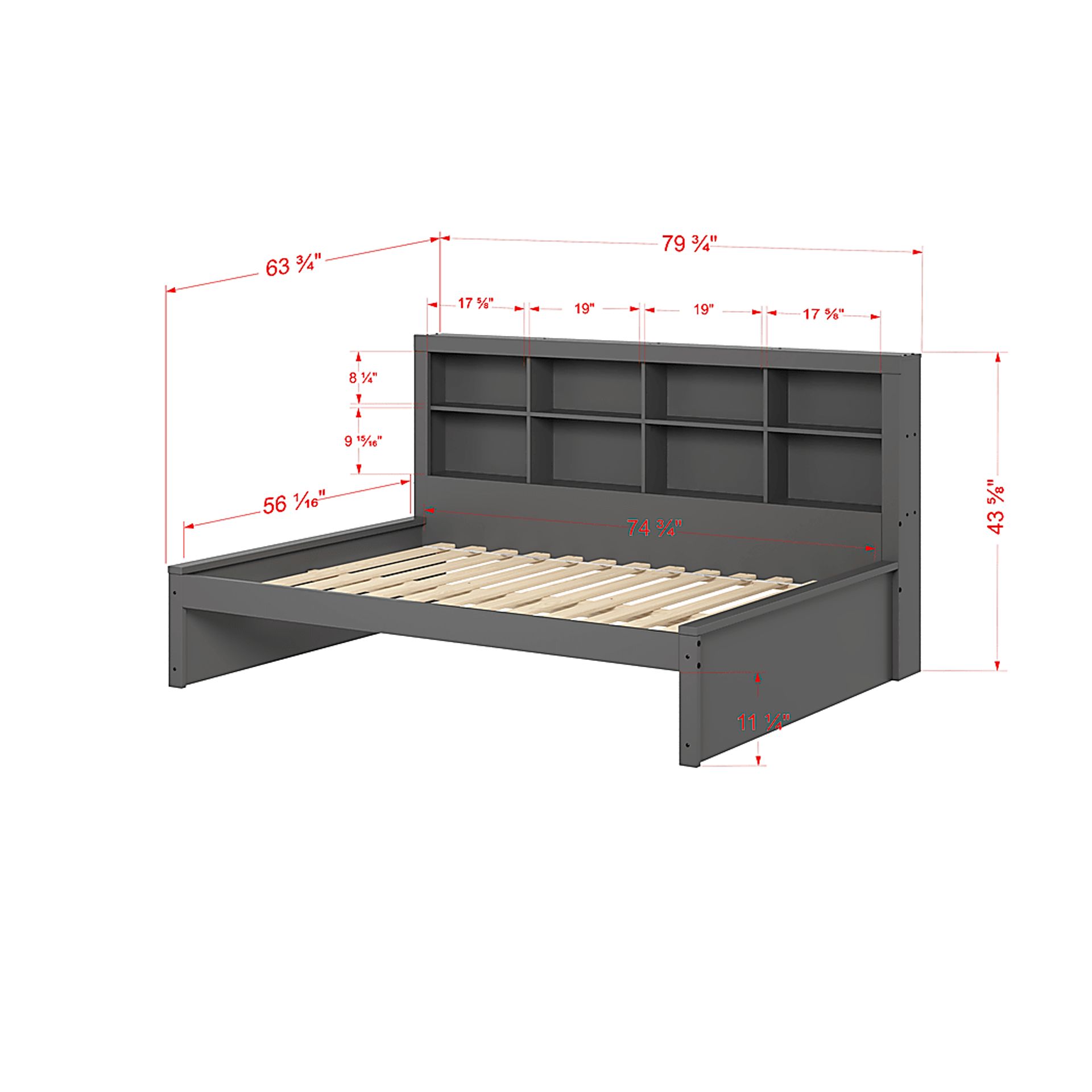 Kids Biserka I Dark Gray Full Day Bed with Bookcase - Image 8