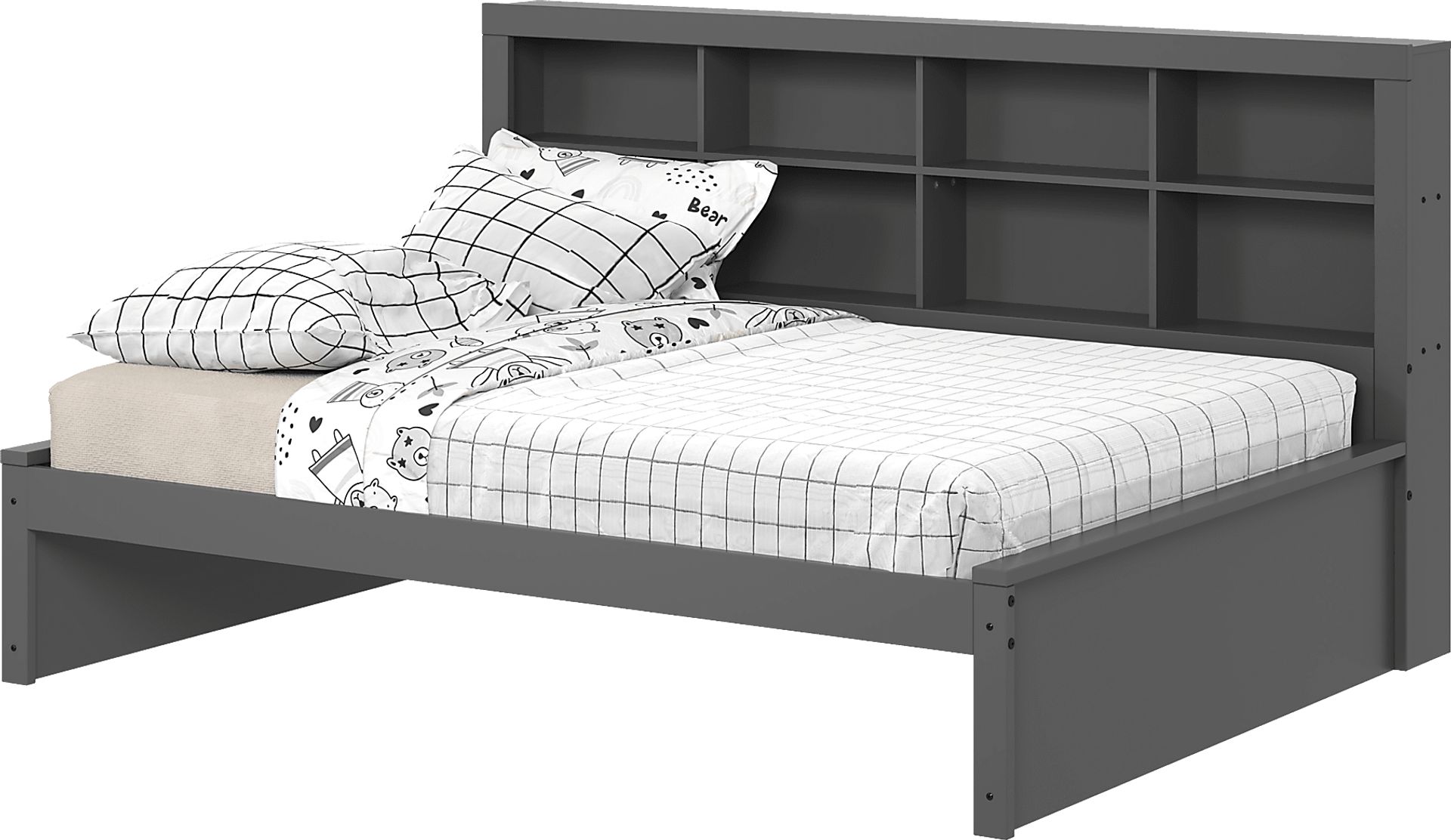 Kids Biserka I Dark Gray Full Day Bed with Bookcase - Image 1