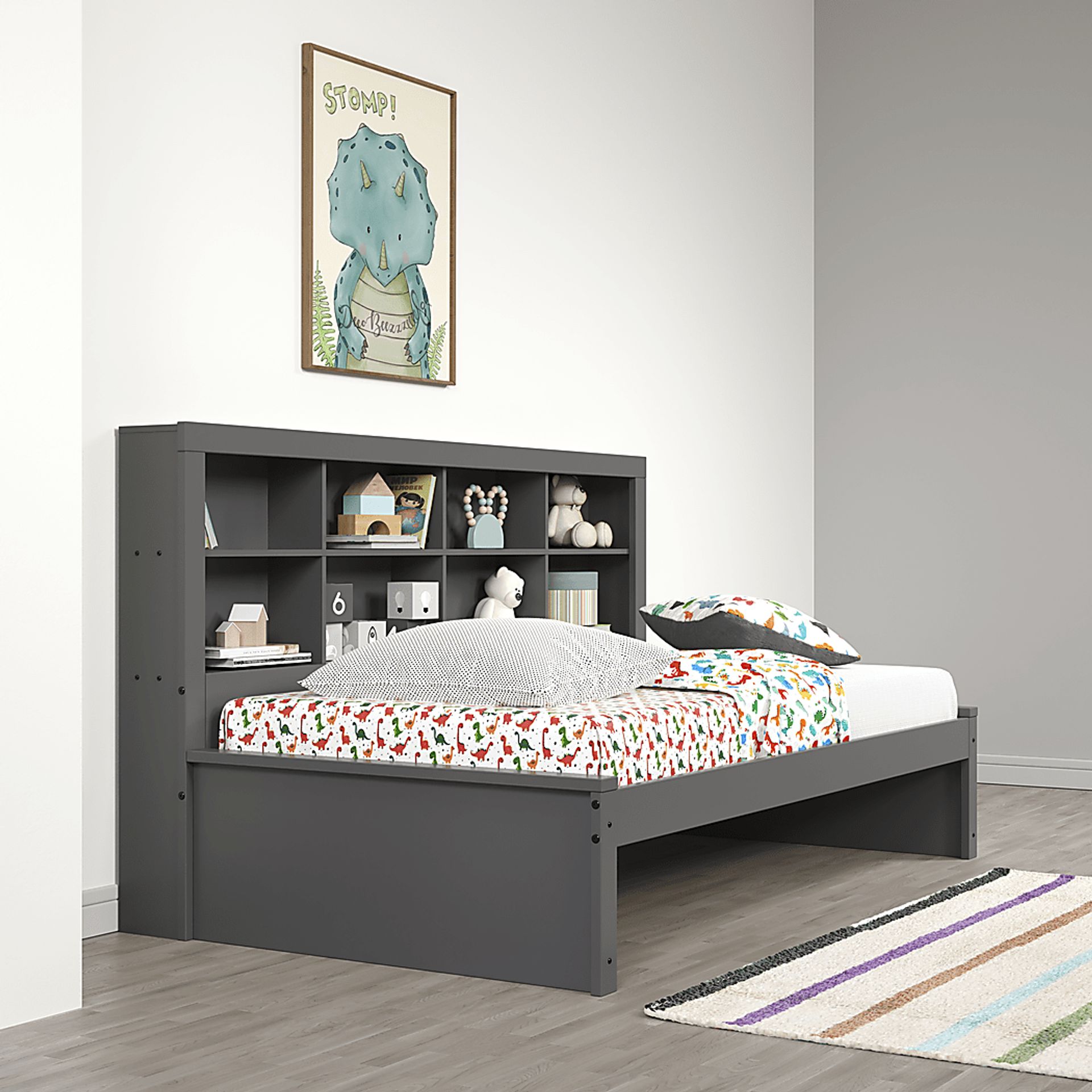 Kids Biserka I Dark Gray Twin Day Bed with Bookcase - Image 2