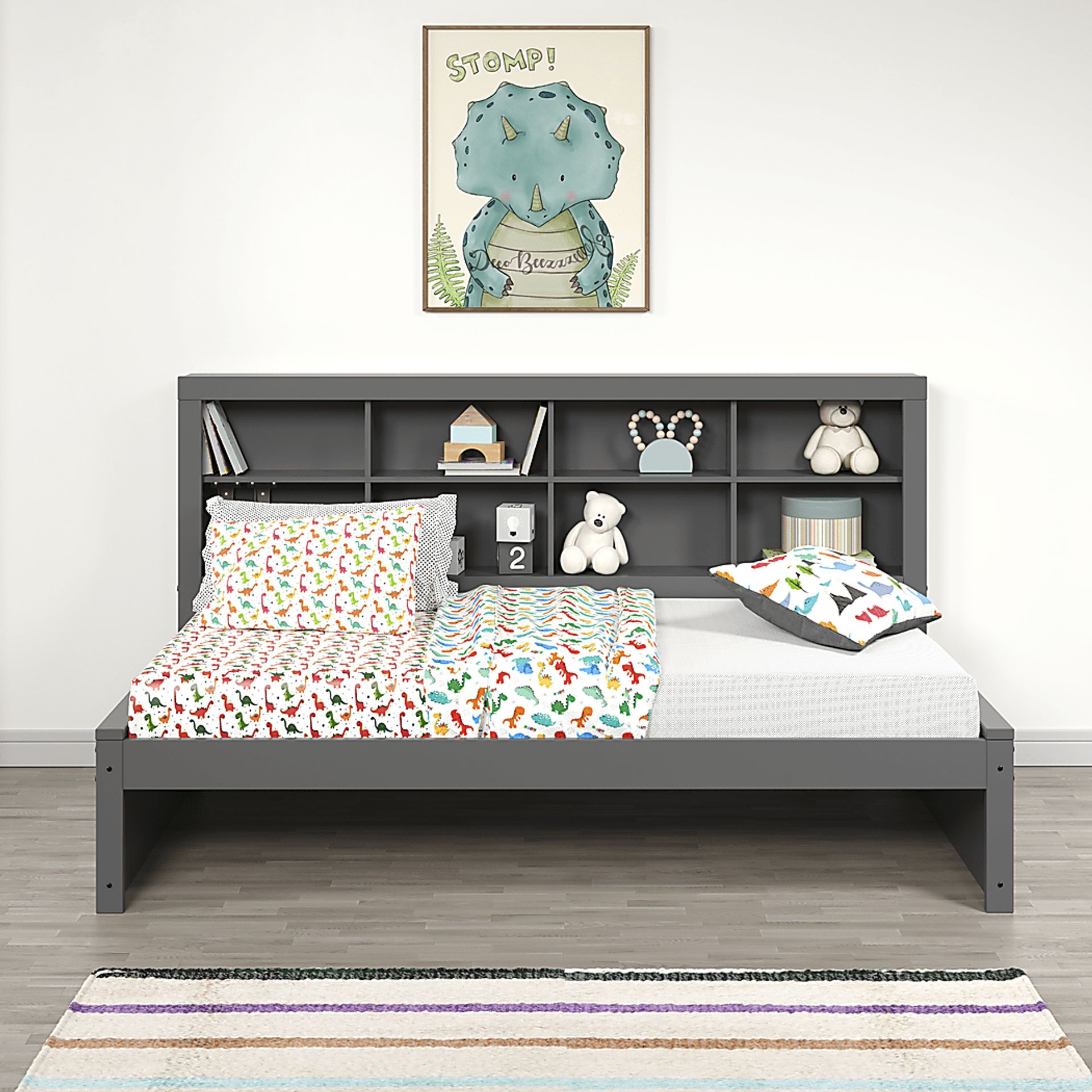 Kids Biserka I Dark Gray Twin Day Bed with Bookcase - Image 3