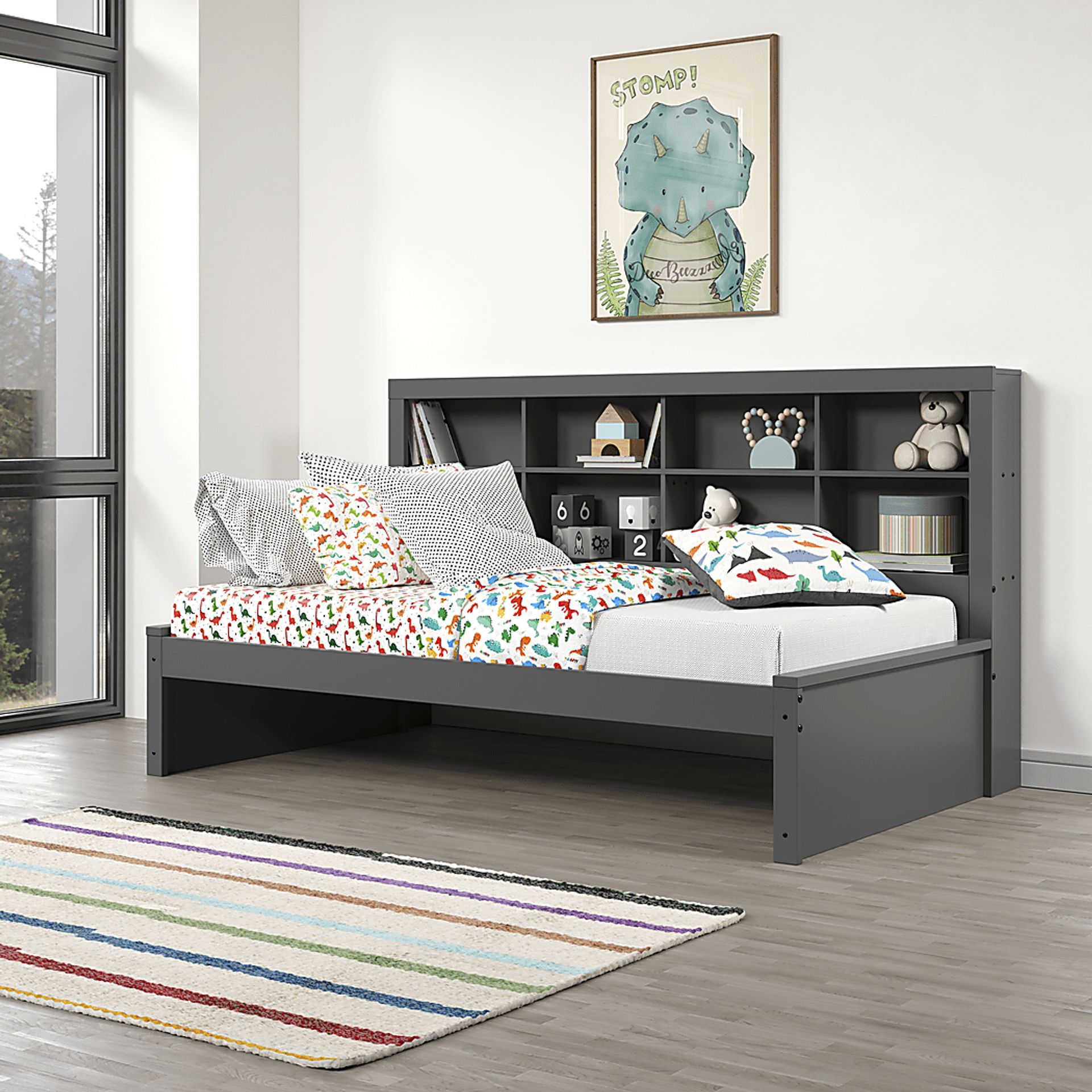 Kids Biserka I Dark Gray Twin Day Bed with Bookcase - Image 4