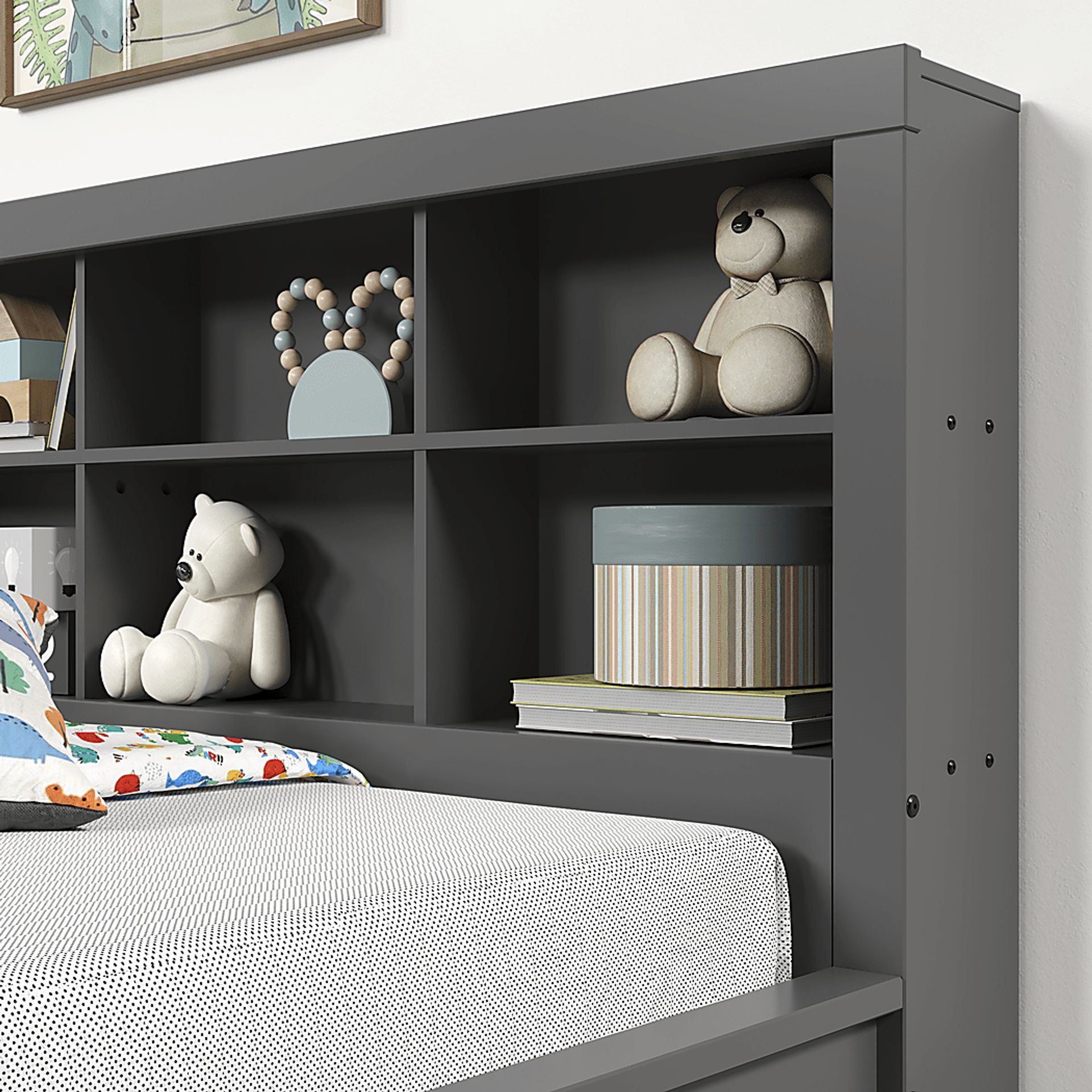 Kids Biserka I Dark Gray Twin Day Bed with Bookcase - Image 5