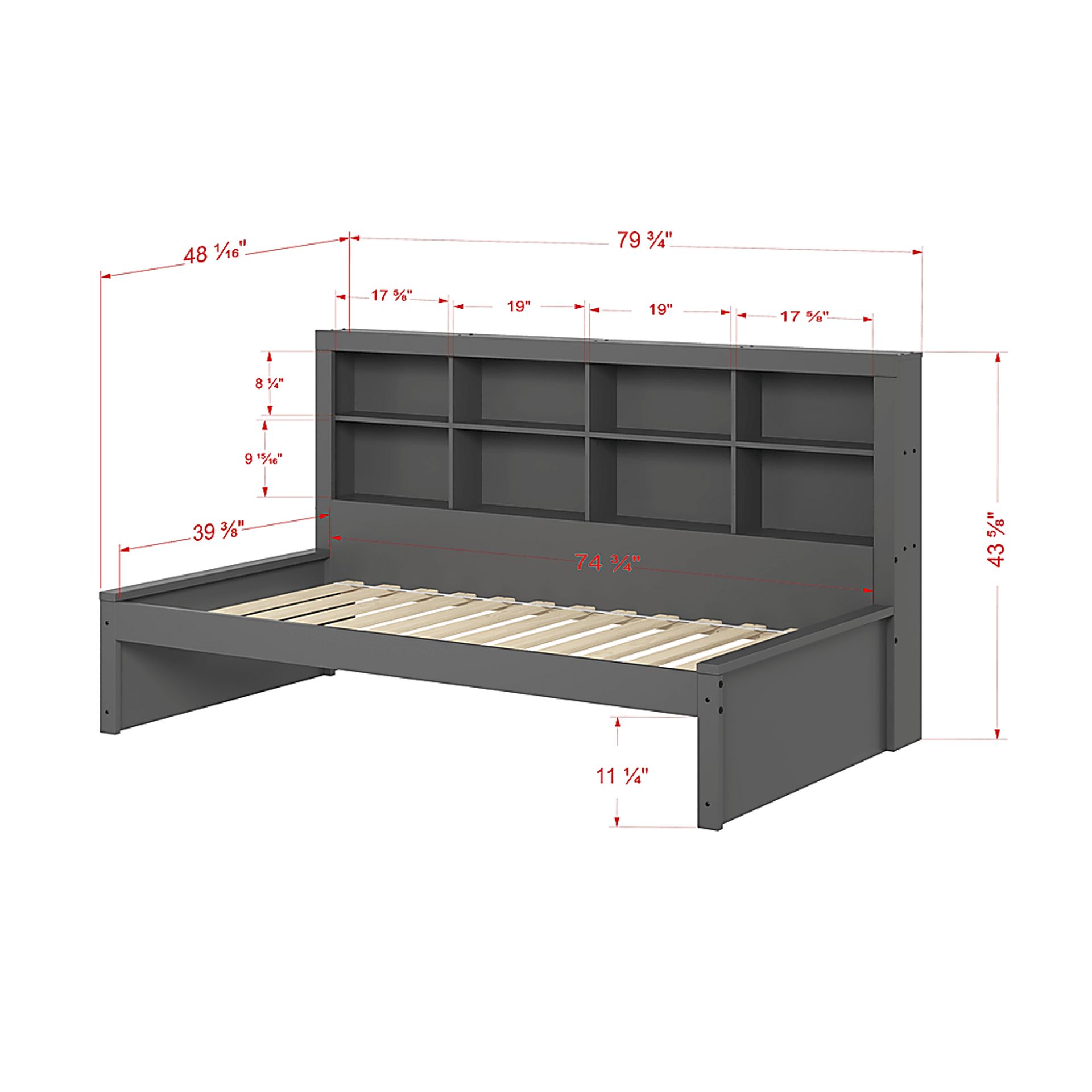 Kids Biserka I Dark Gray Twin Day Bed with Bookcase - Image 8
