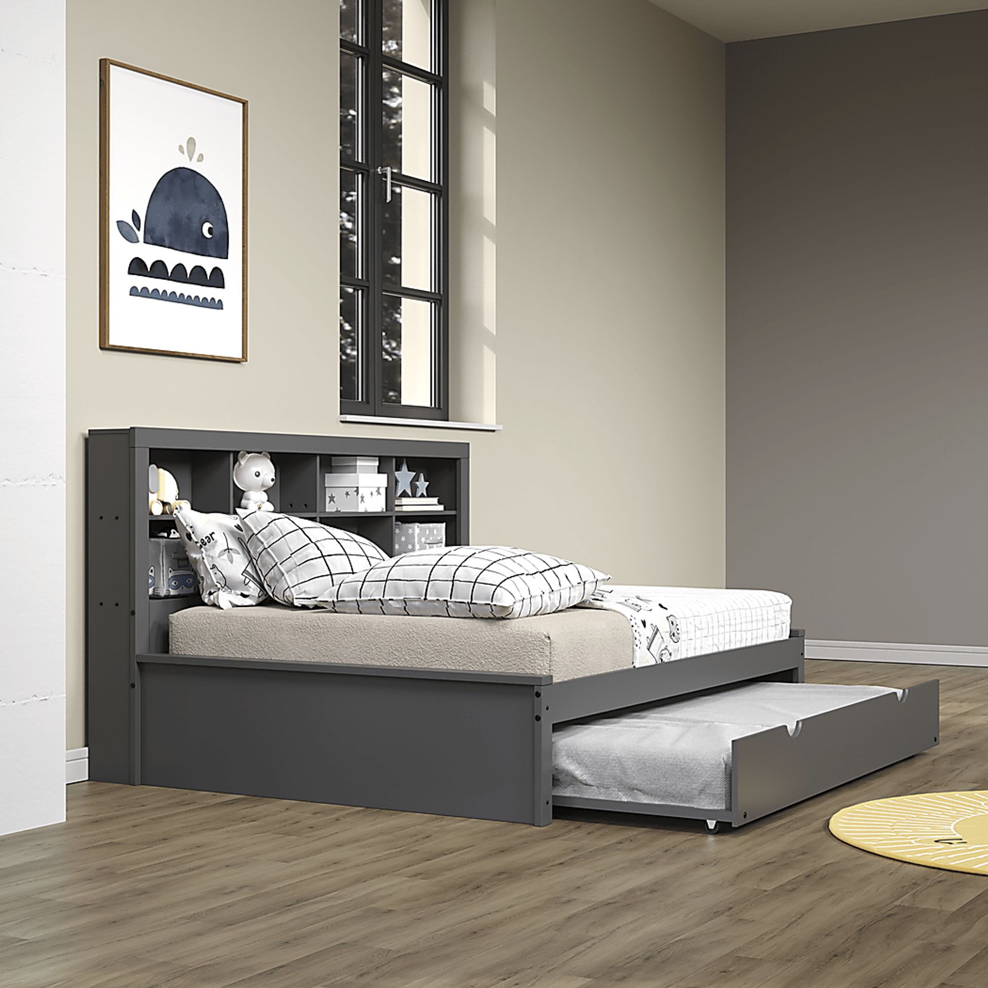 Kids Biserka II Dark Gray Full Day Bed with Bookcase & Trundle - Image 2