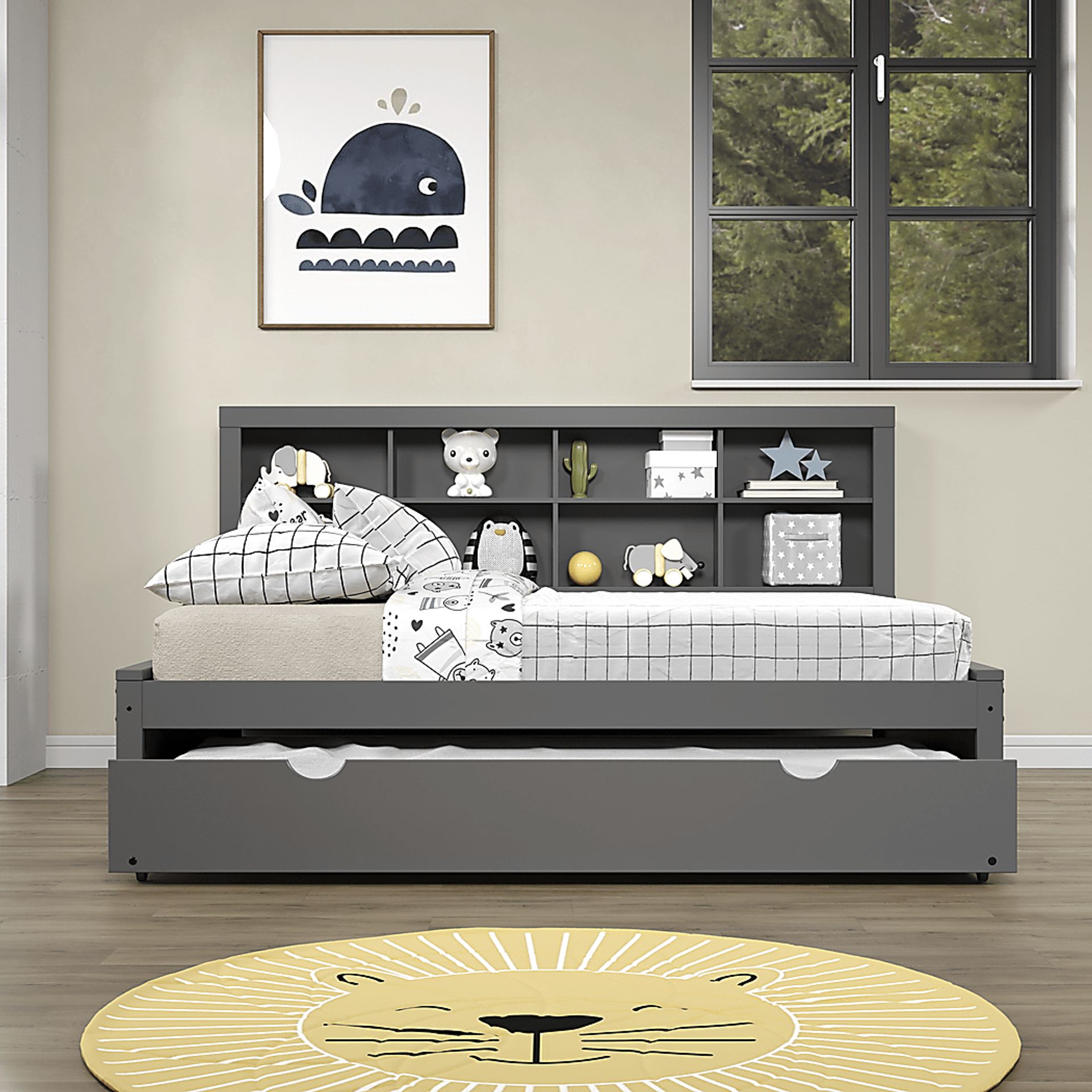 Kids Biserka II Dark Gray Full Day Bed with Bookcase & Trundle - Image 3