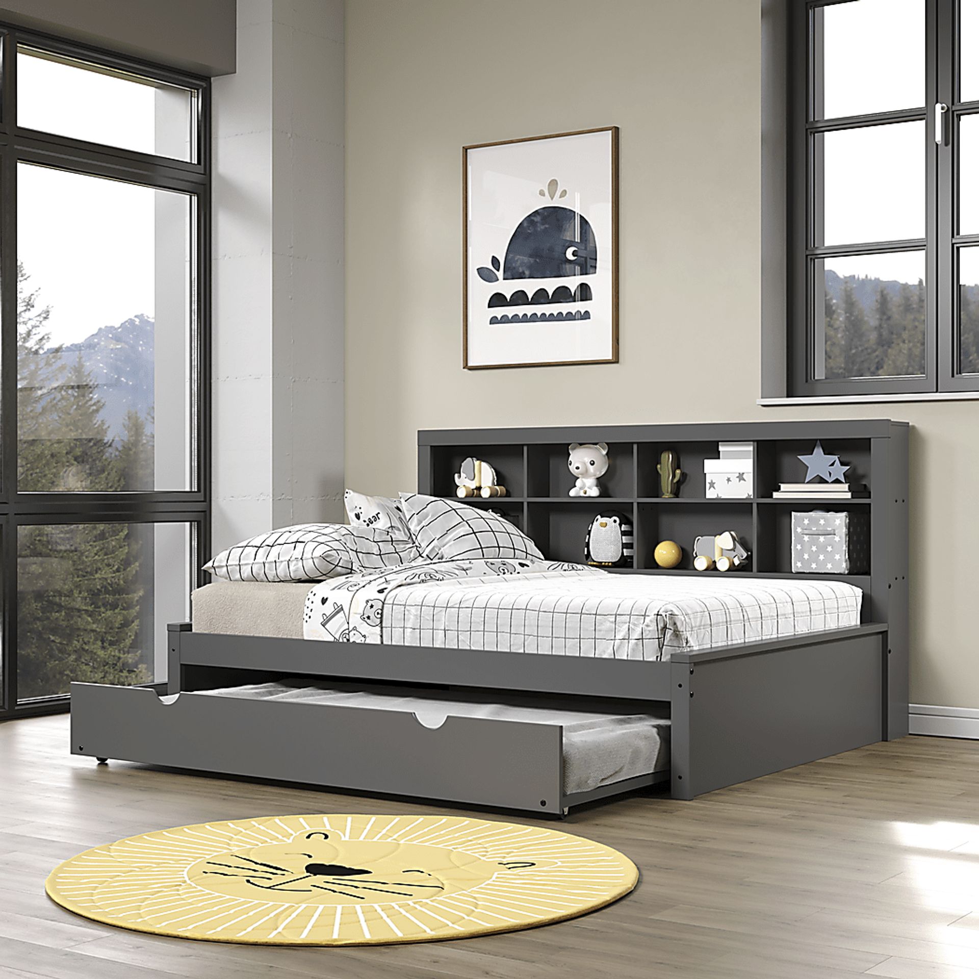Kids Biserka II Dark Gray Full Day Bed with Bookcase & Trundle - Image 4