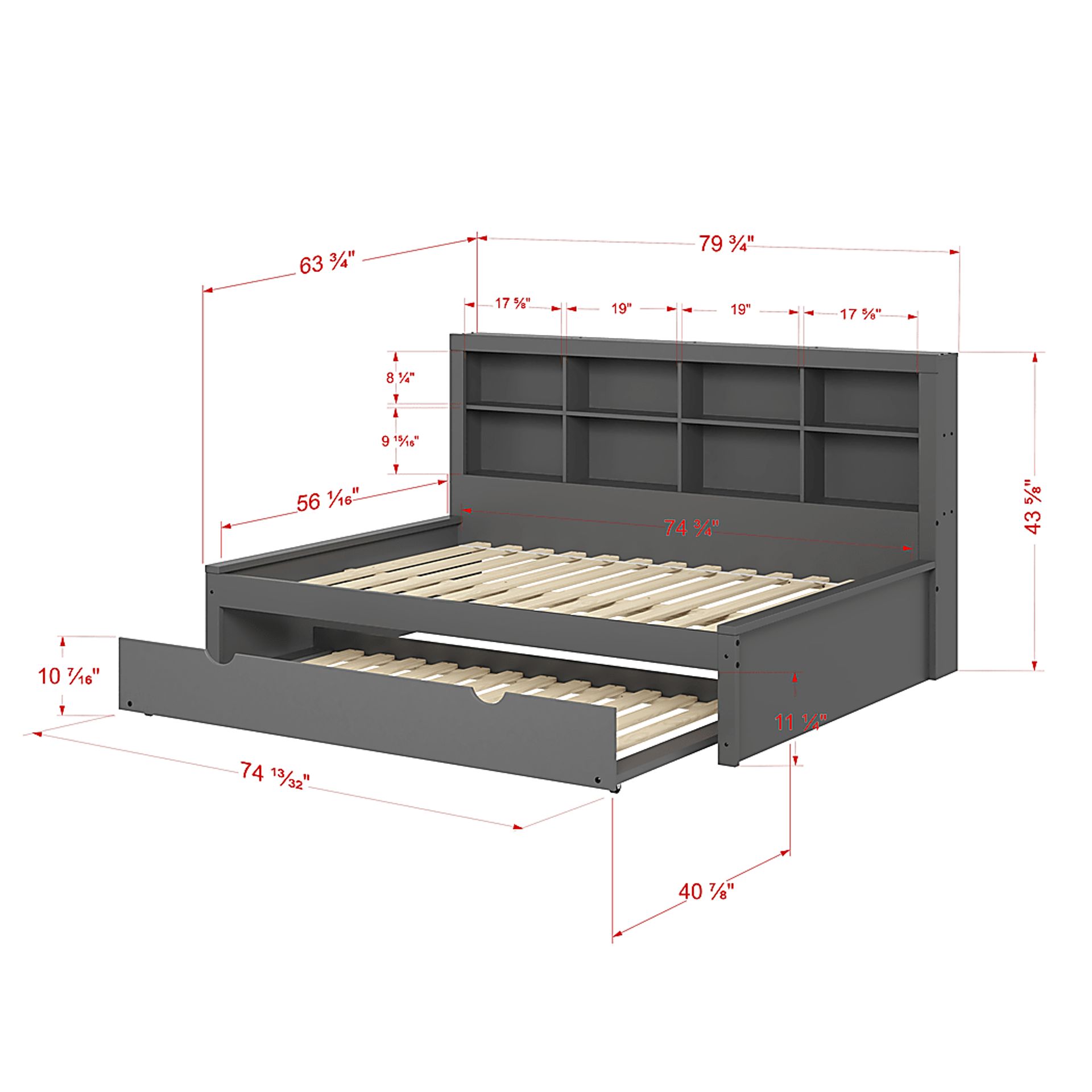 Kids Biserka II Dark Gray Full Day Bed with Bookcase & Trundle - Image 8