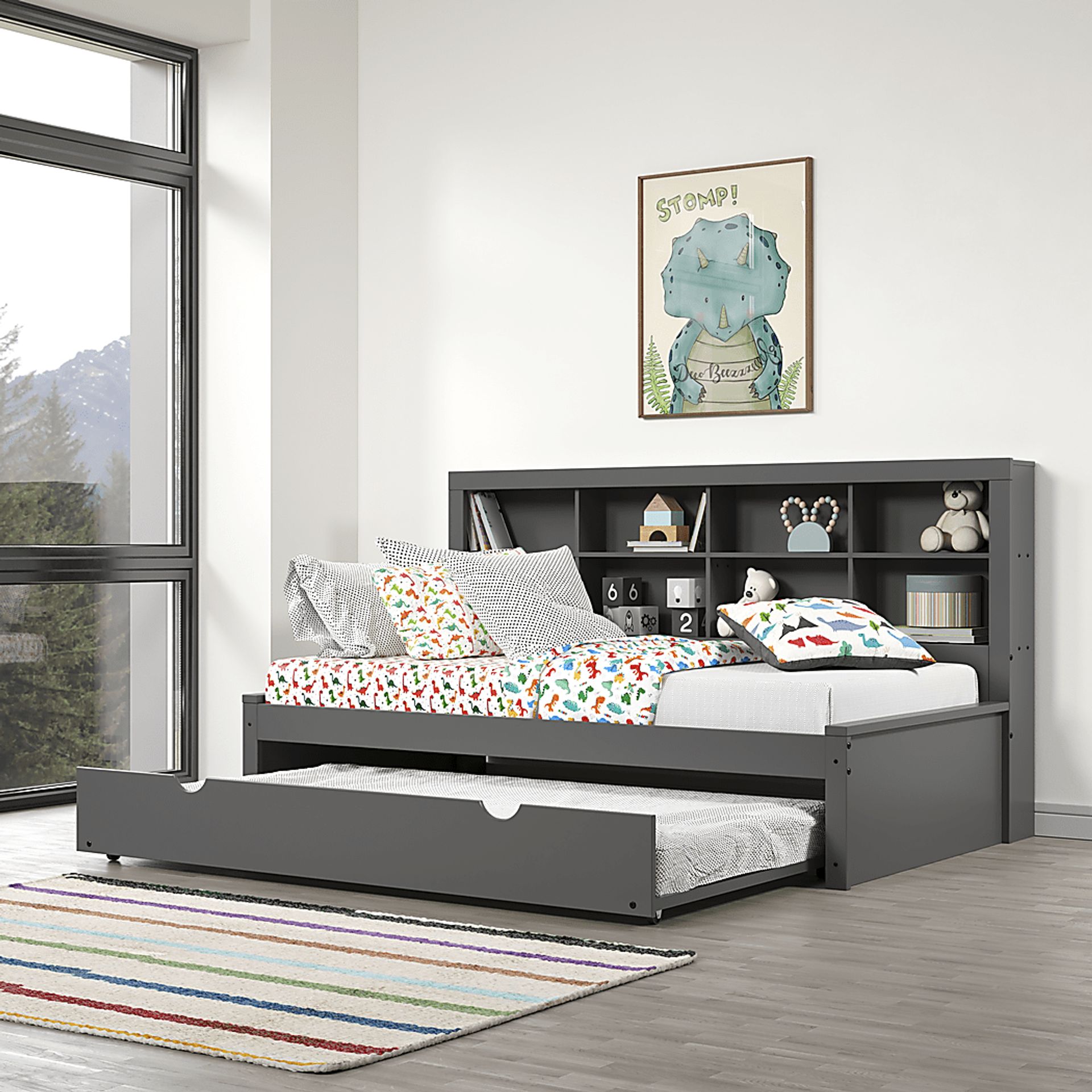 Gray twin bed with trundle hotsell