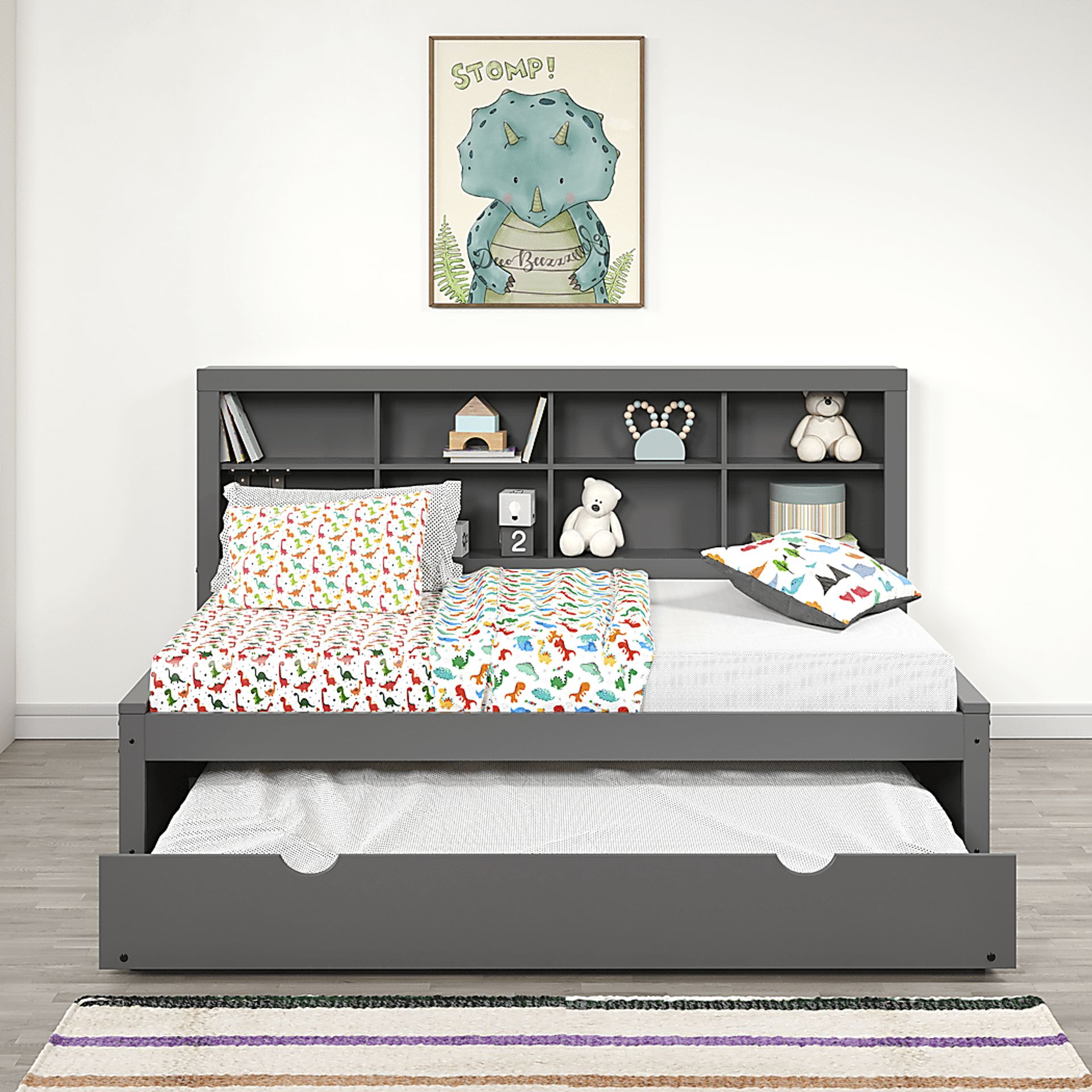 Kids Biserka II Dark Gray Twin Day Bed with Bookcase & Trundle - Image 3