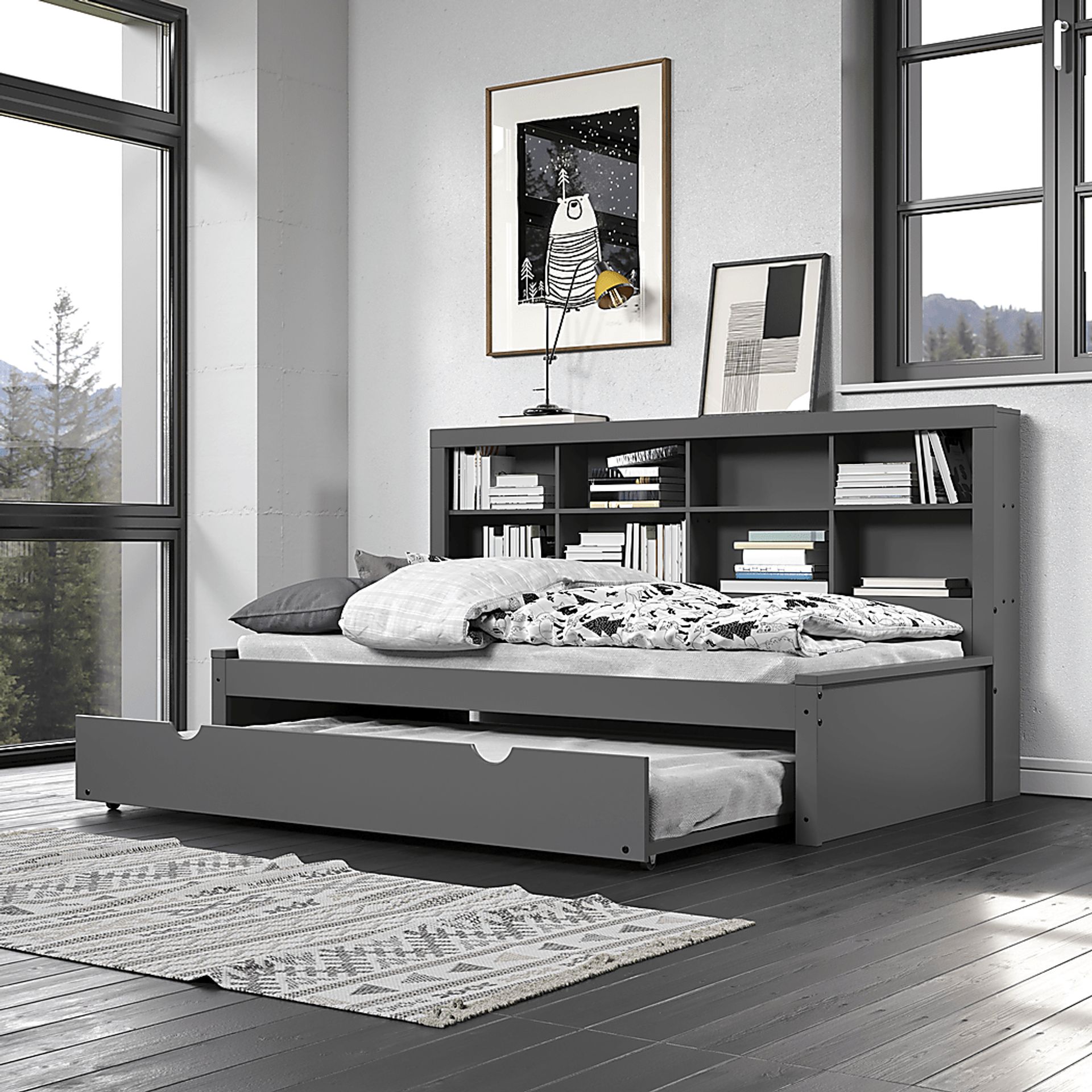 Kids Biserka II Dark Gray Twin Day Bed with Bookcase & Trundle - Image 4