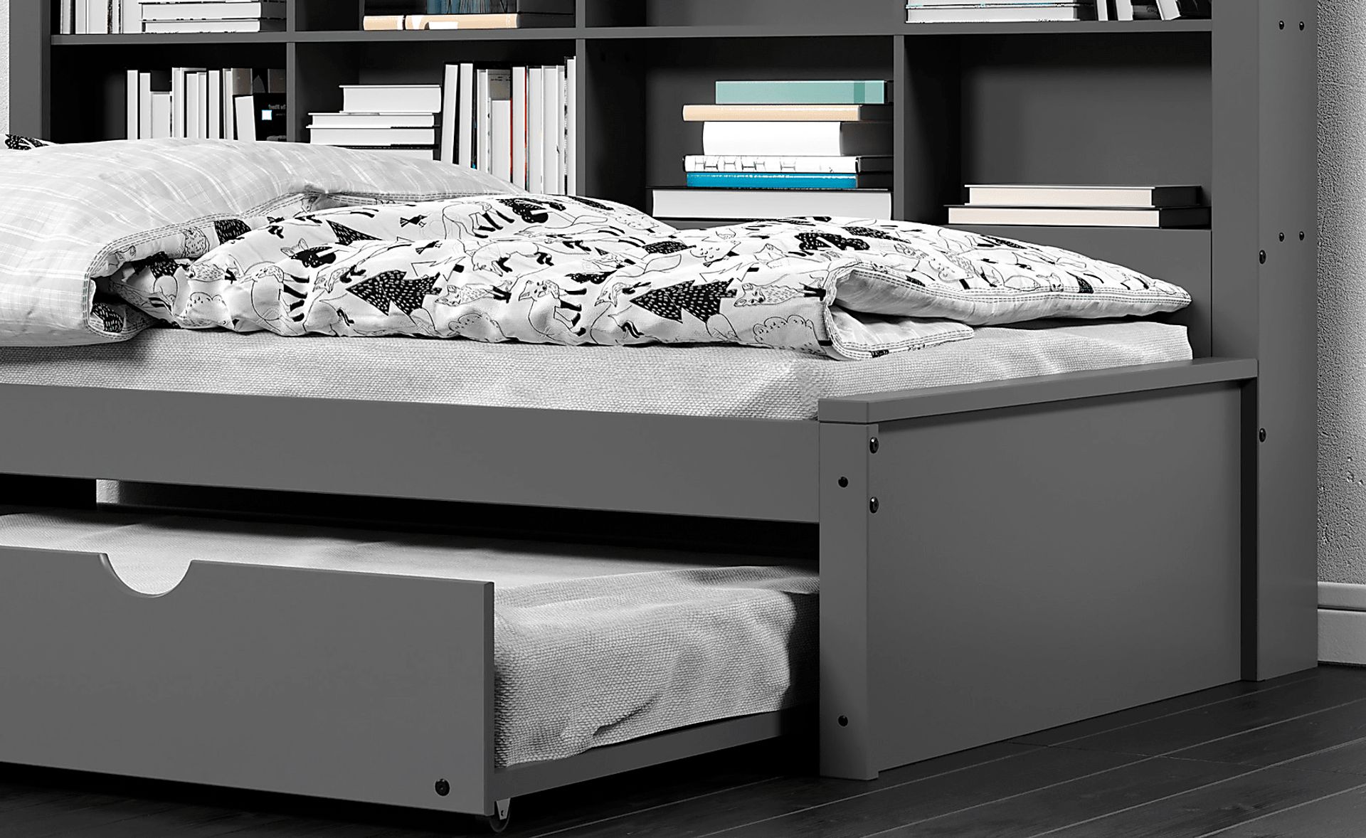 Kids Biserka II Dark Gray Twin Day Bed with Bookcase & Trundle - Image 5