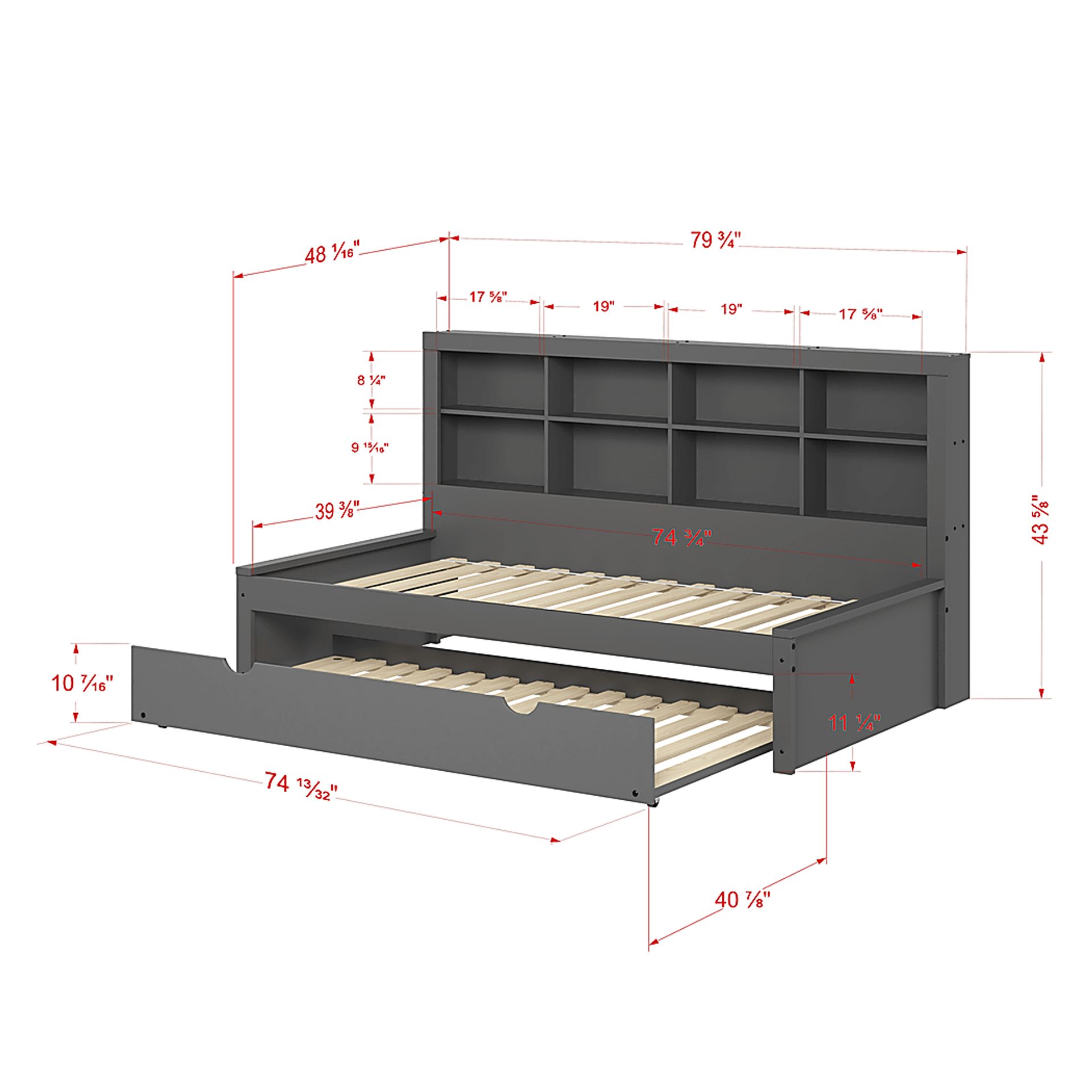 Kids Biserka II Dark Gray Twin Day Bed with Bookcase & Trundle - Image 7