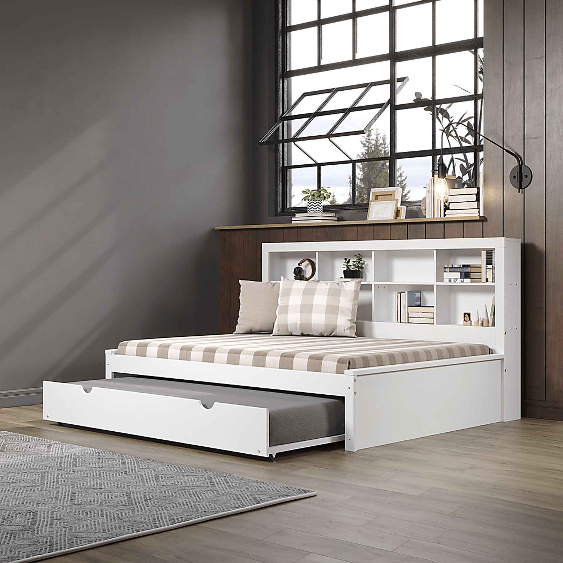 Kids Biserka II White Full Day Bed with Bookcase & Trundle - Image 2
