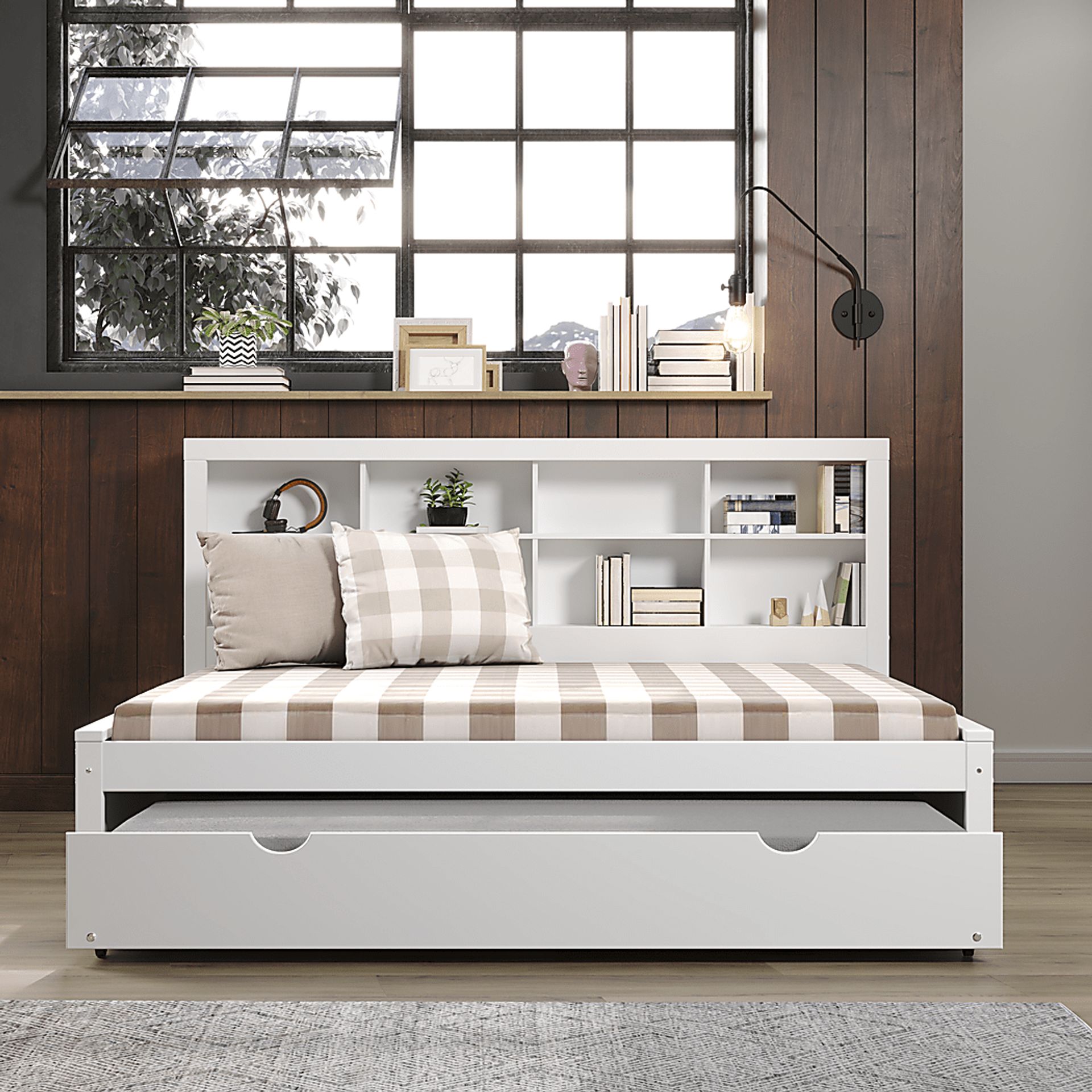 Kids Biserka II White Full Day Bed with Bookcase & Trundle - Image 3