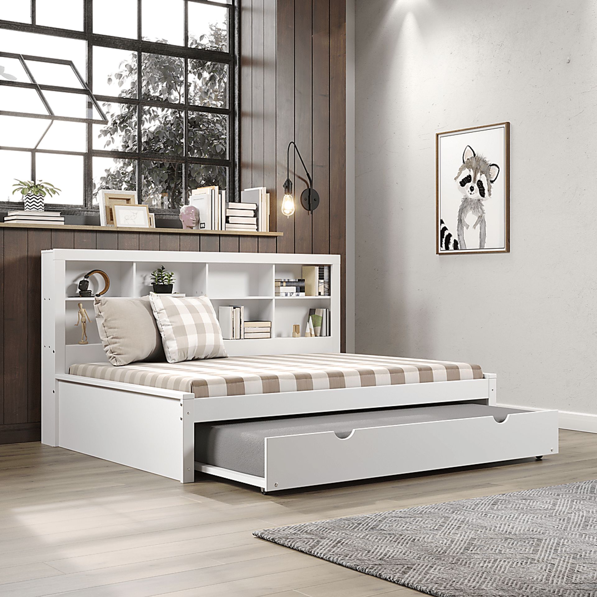 Kids Biserka II White Full Day Bed with Bookcase & Trundle - Image 4