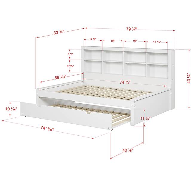 Kids Biserka II White Full Day Bed with Bookcase & Trundle - Thumbnail - Image 7