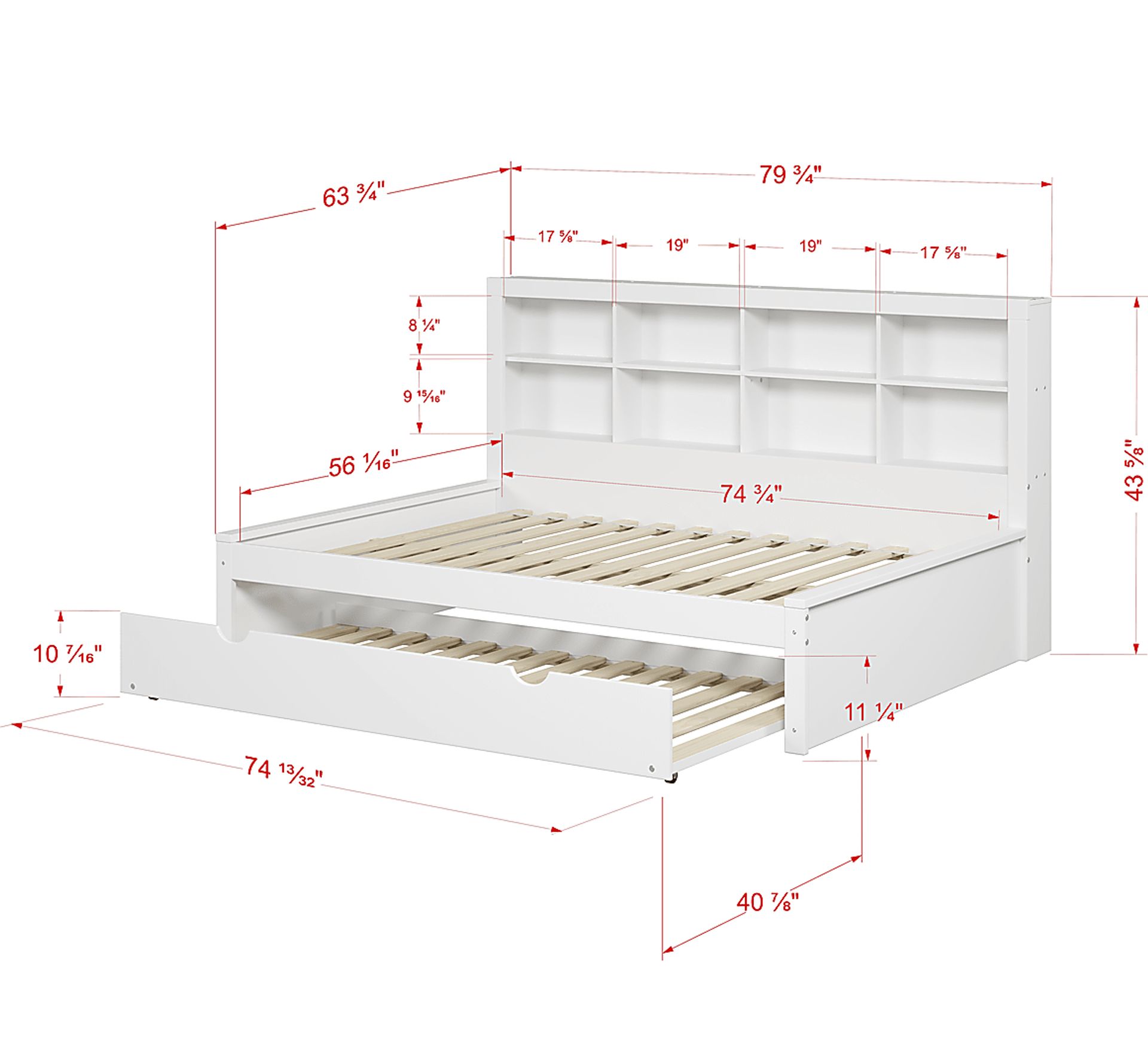 Kids Biserka II White Full Day Bed with Bookcase & Trundle - Image 7