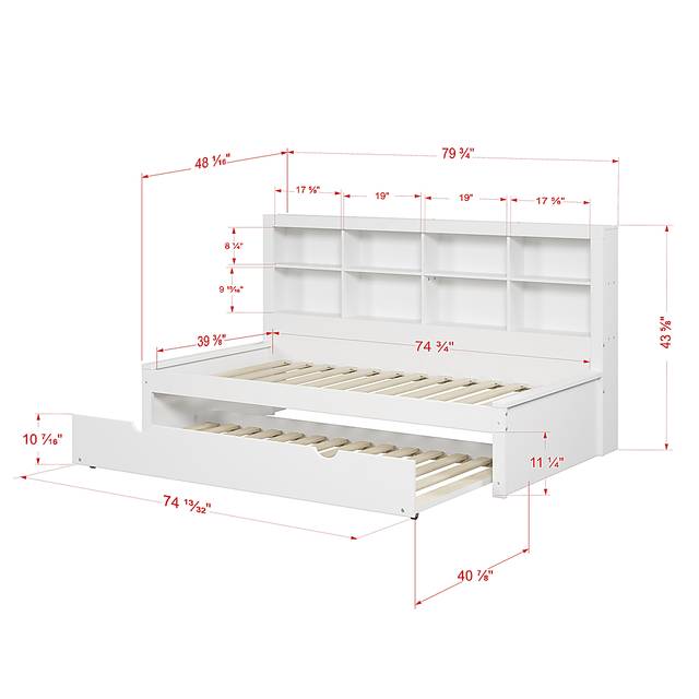 Kids Biserka II White Twin Day Bed with Bookcase & Trundle - Thumbnail - Image 5