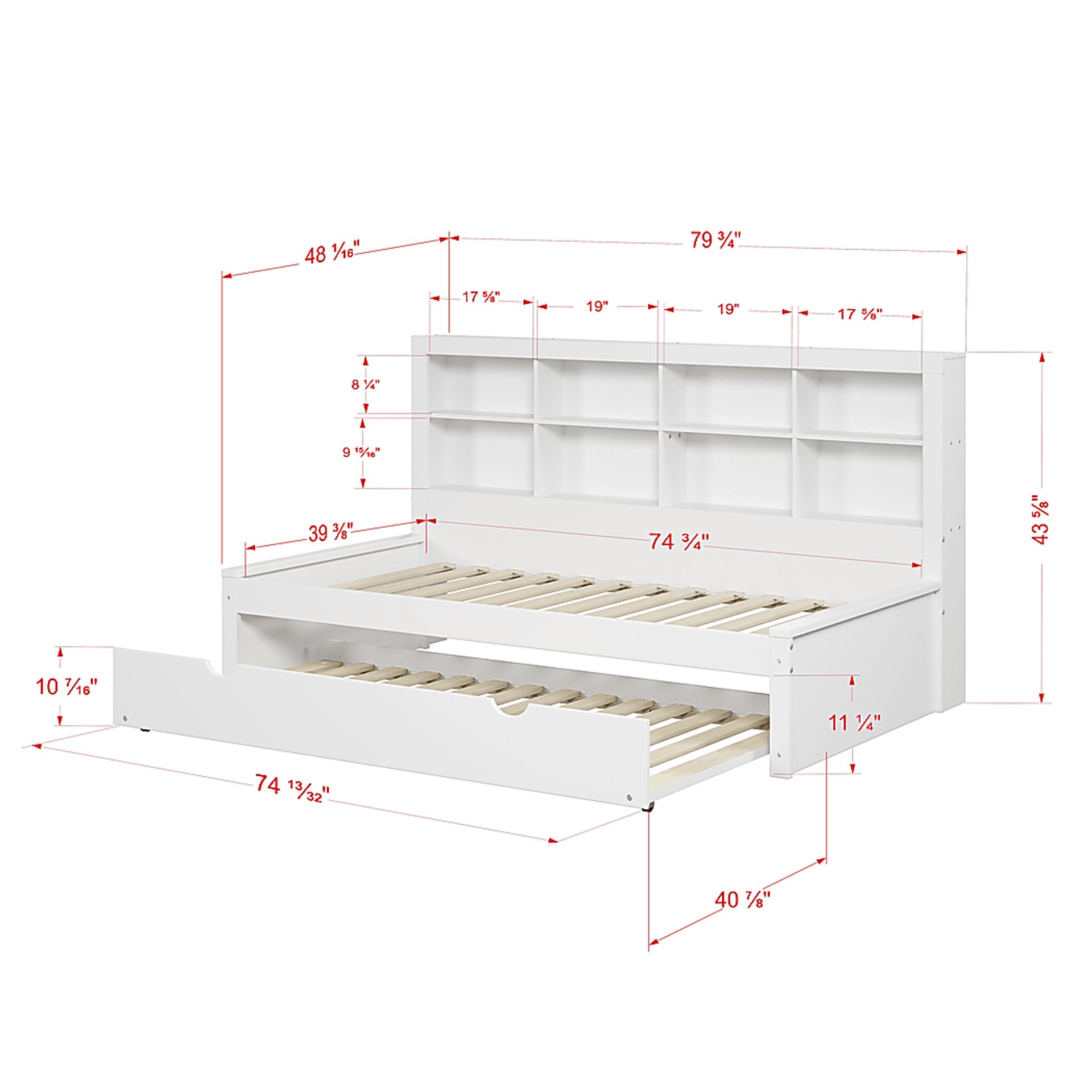 Kids Biserka II White Twin Day Bed with Bookcase & Trundle - Image 5