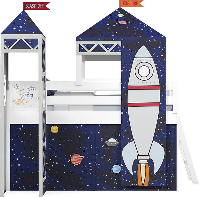 Kids Blast Off White Twin Loft Bed with Activity Panel, Tower and Tent - Thumbnail - Image 3