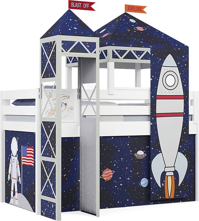 Kids Blast Off White Twin Loft Bed with Activity Panel, Tower and Tent - Thumbnail - Image 1