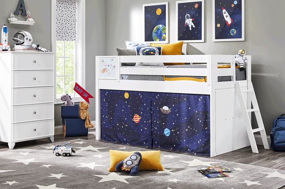 Kids Blast Off White Twin Loft Bed with Activity Panel