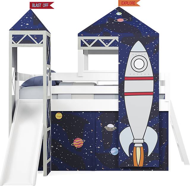 Kids Blast Off White Twin Loft Bed with Tower, Tent and Slide - Thumbnail - Image 3
