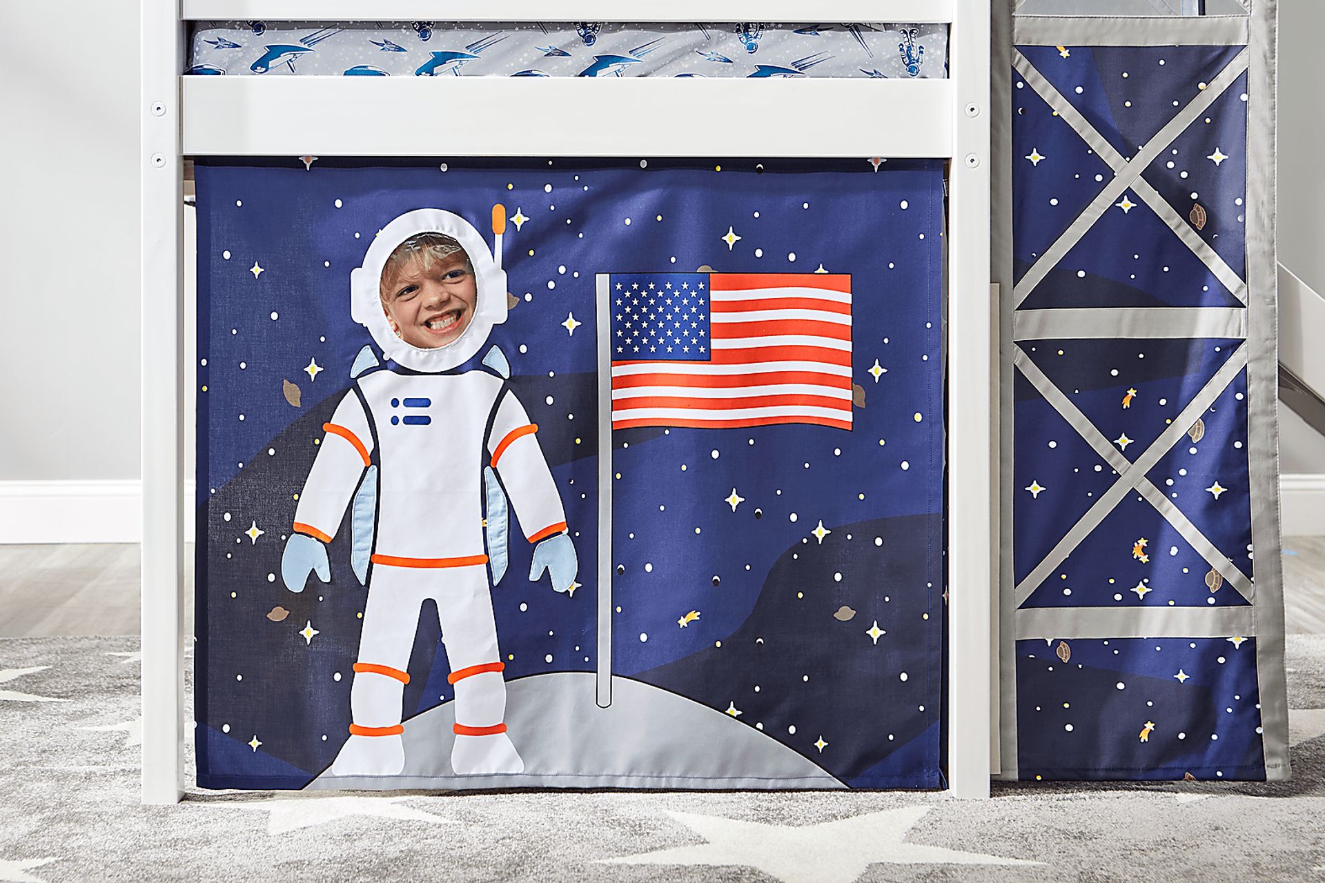 Kids Blast Off White Twin Loft Bed with Tower, Tent and Slide - Image 5
