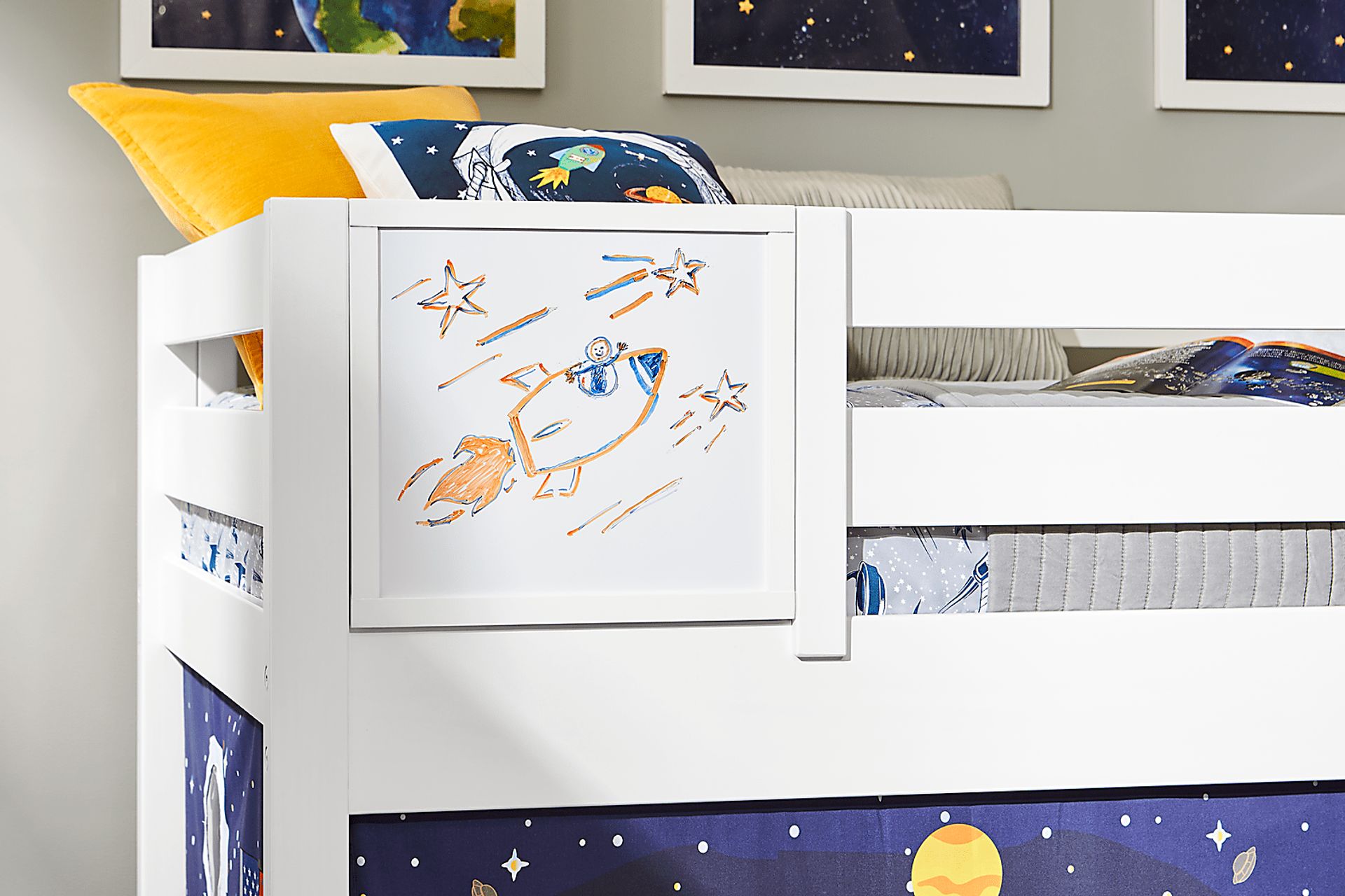 Kids Blast Off White Twin Step Loft Bed with Activity Panel, Tower and Tent - Image 4