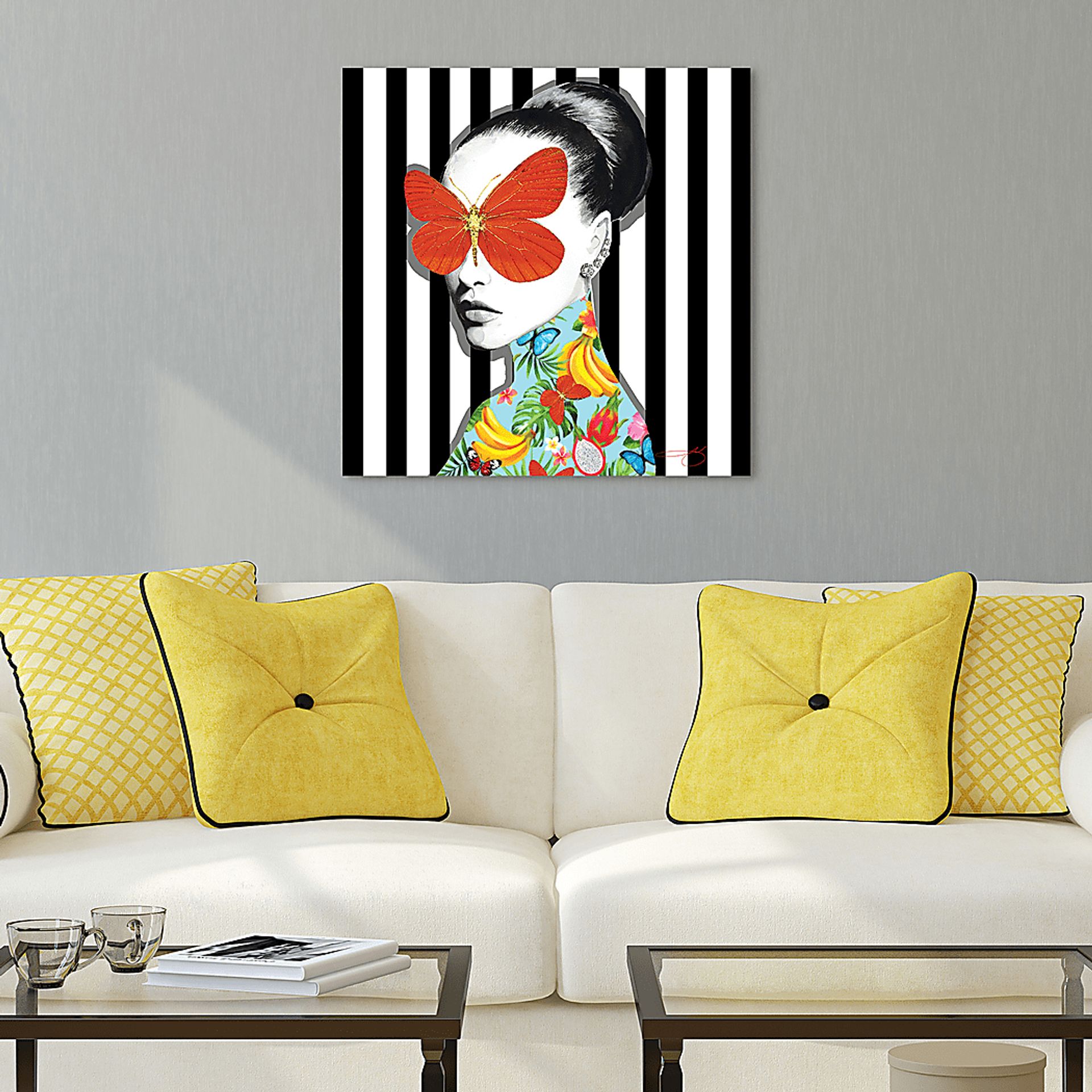 Kids Blinded By Butterfly Black Glass Wall Art - Image 3