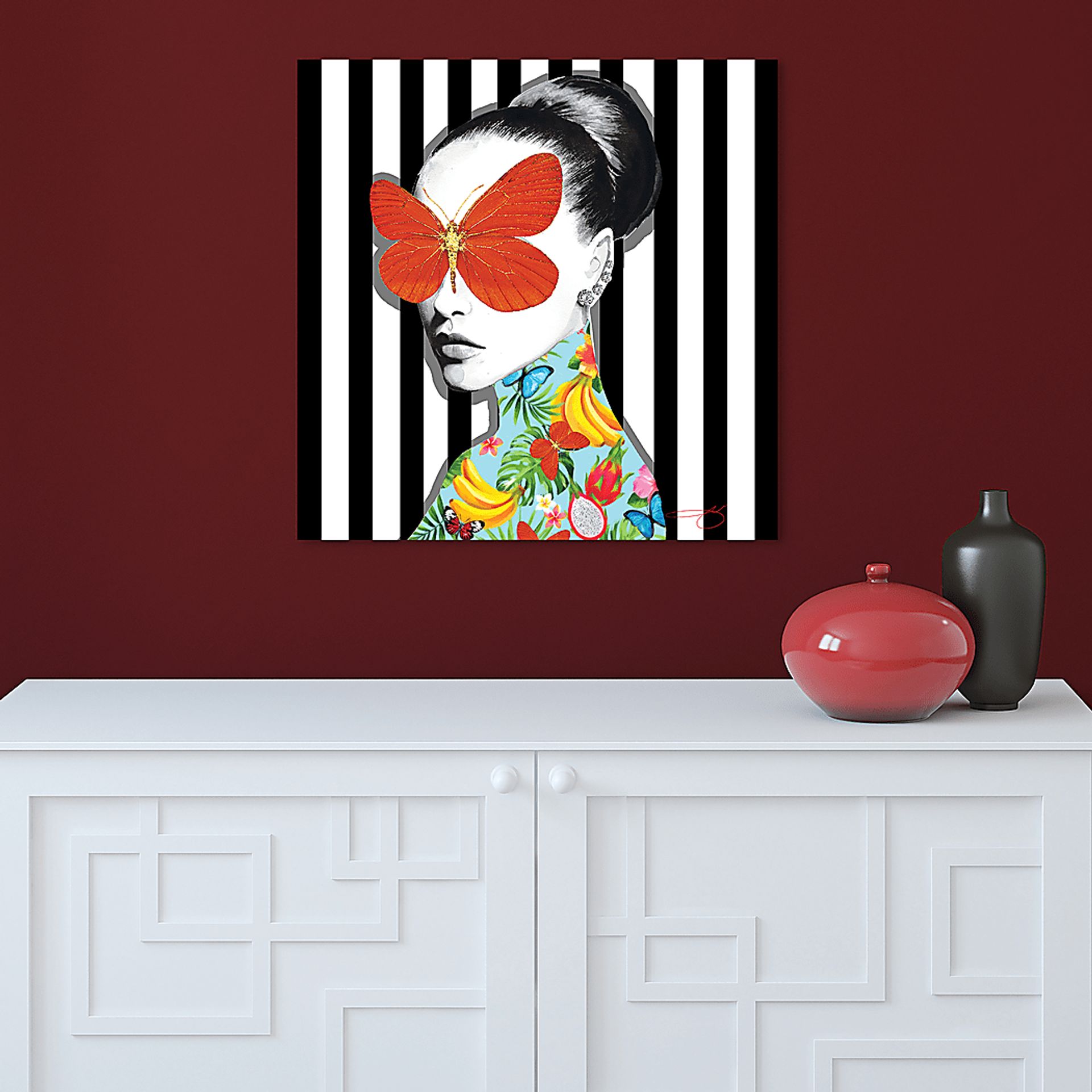 Kids Blinded By Butterfly Black Glass Wall Art - Image 6
