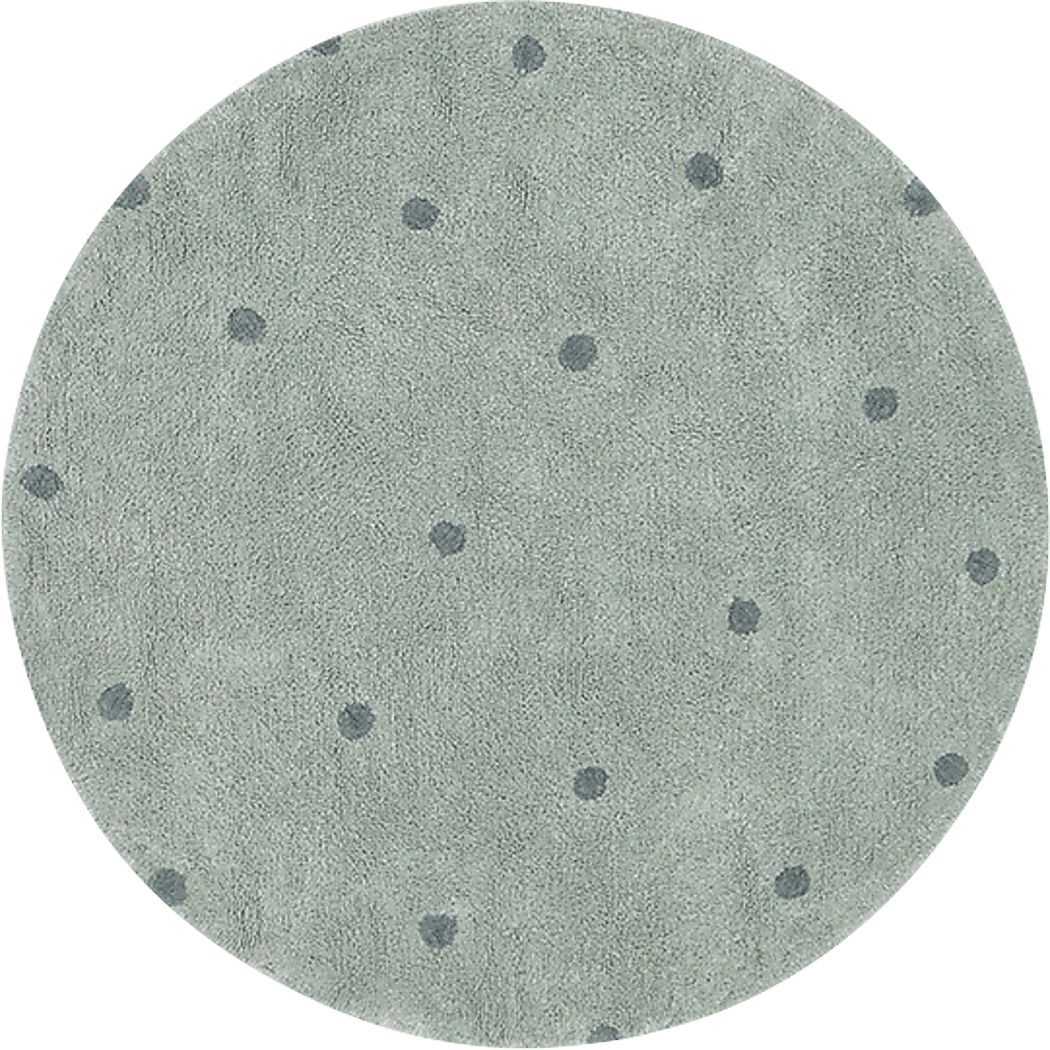 Kids Blue 4'7 Round Dot Maching Washable Rug