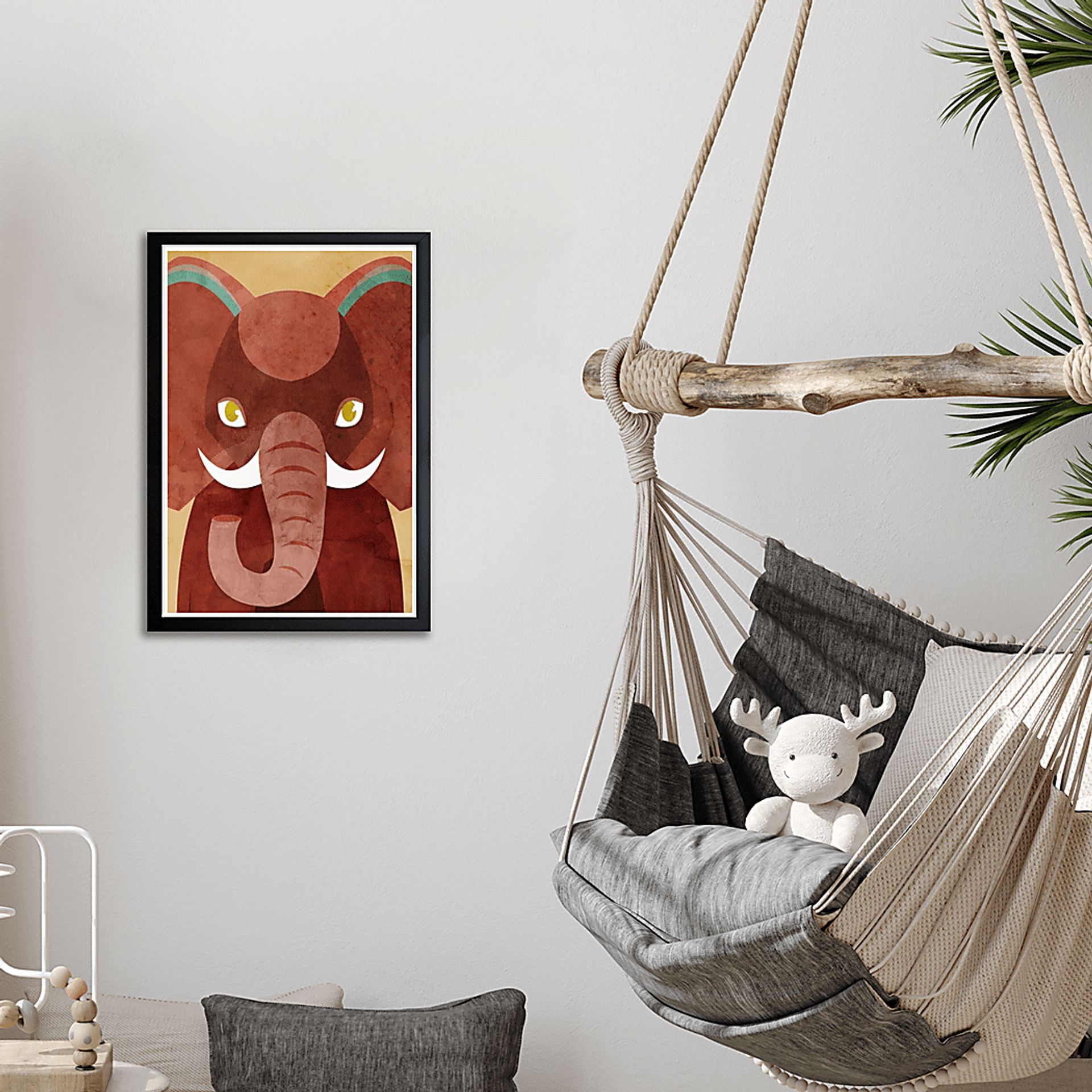 Kids Bold Vibrant Elephant Brown Wall Art - Image 3