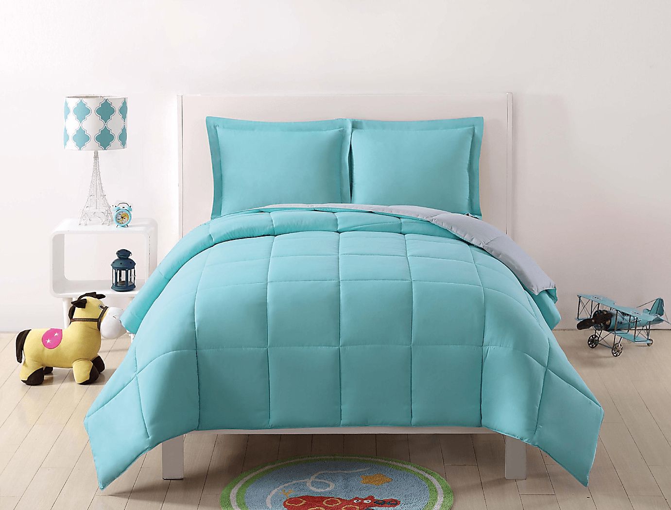 Kids Boyette Turquoise/Gray Twin Comforter Set