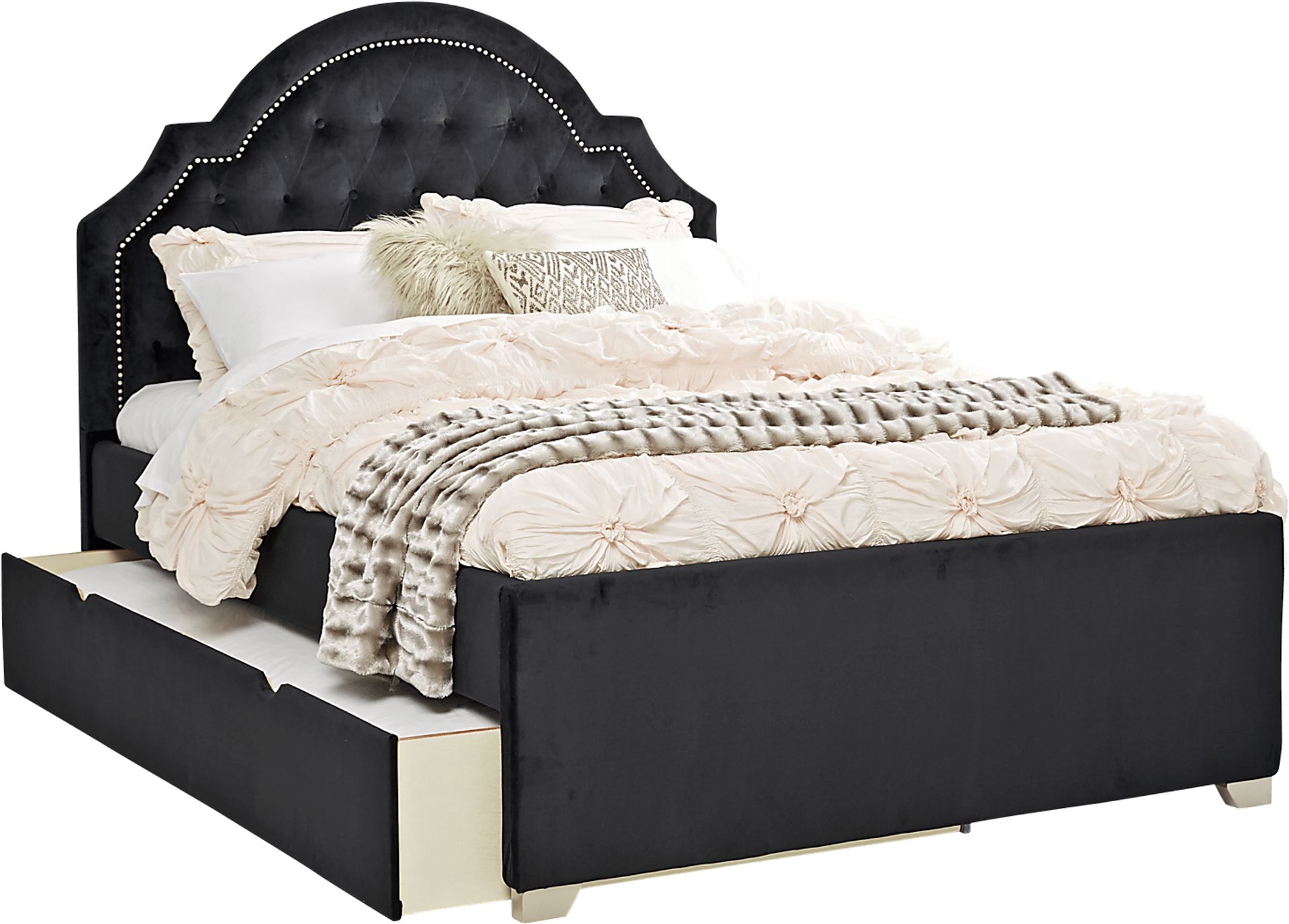 Kids Braelynn Black 3 Pc Full Upholstered Bed with Trundle - Image 1